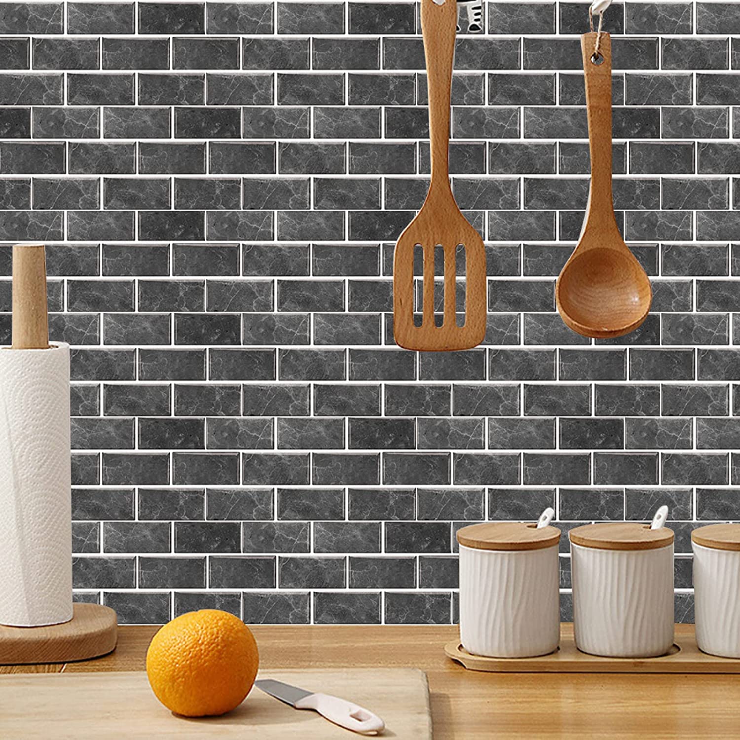 18-Pack Gradient Gray Tile Stickers 15cm x 30cm - Peel & Stick Kitchen Backsplash Wall Tiles for Home Decoration | Easy DIY Upgrade for Bathroom, Laundry Room & Office Spaces