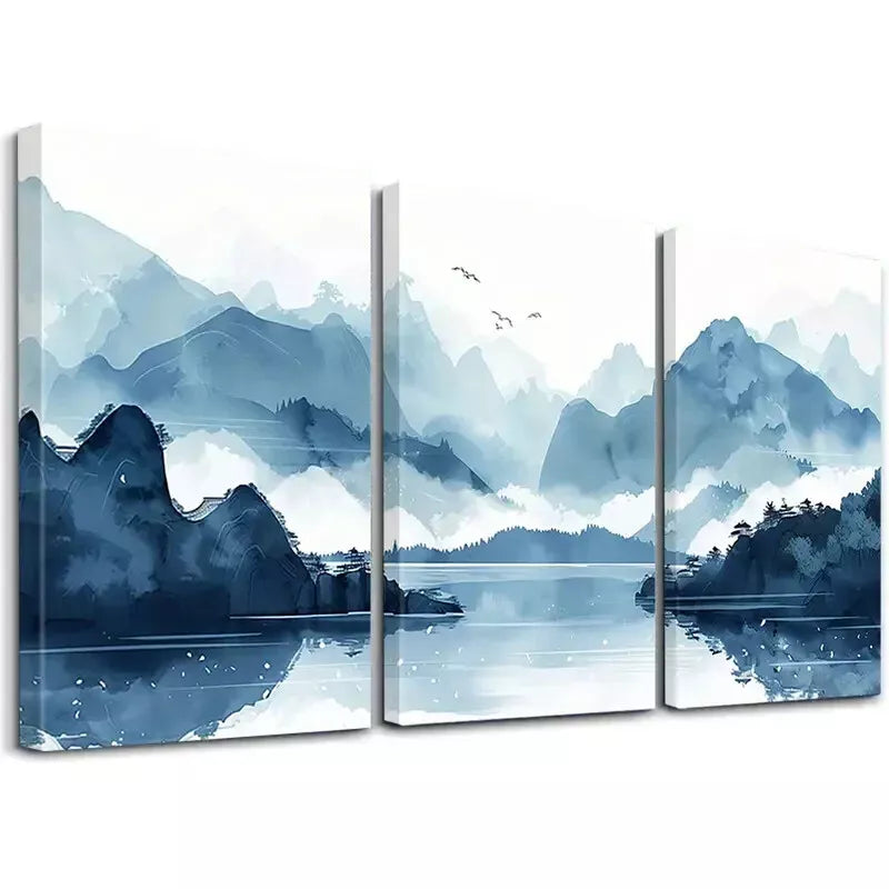 3-Piece Abstract Clouds & Misty Mountains Forest Wall Art Set - Framed Canvas 50x70cm (20x28in) - High Quality Australian Made Ready-to-Hang Home Decor for Living Room, Bedroom & Office