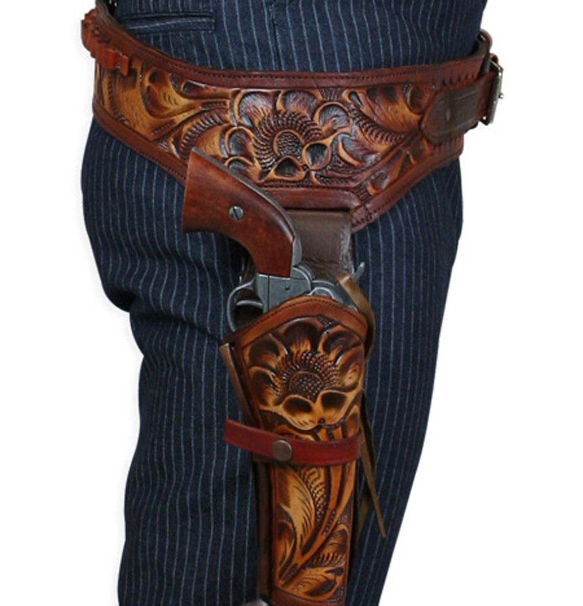 Historical Emporium Genuine Leather .38/.357 Cal Western Gun Belt & Holster Set - Right Hand Tooled Cowboy Style for Cowboy Action Shooting & Reenactments