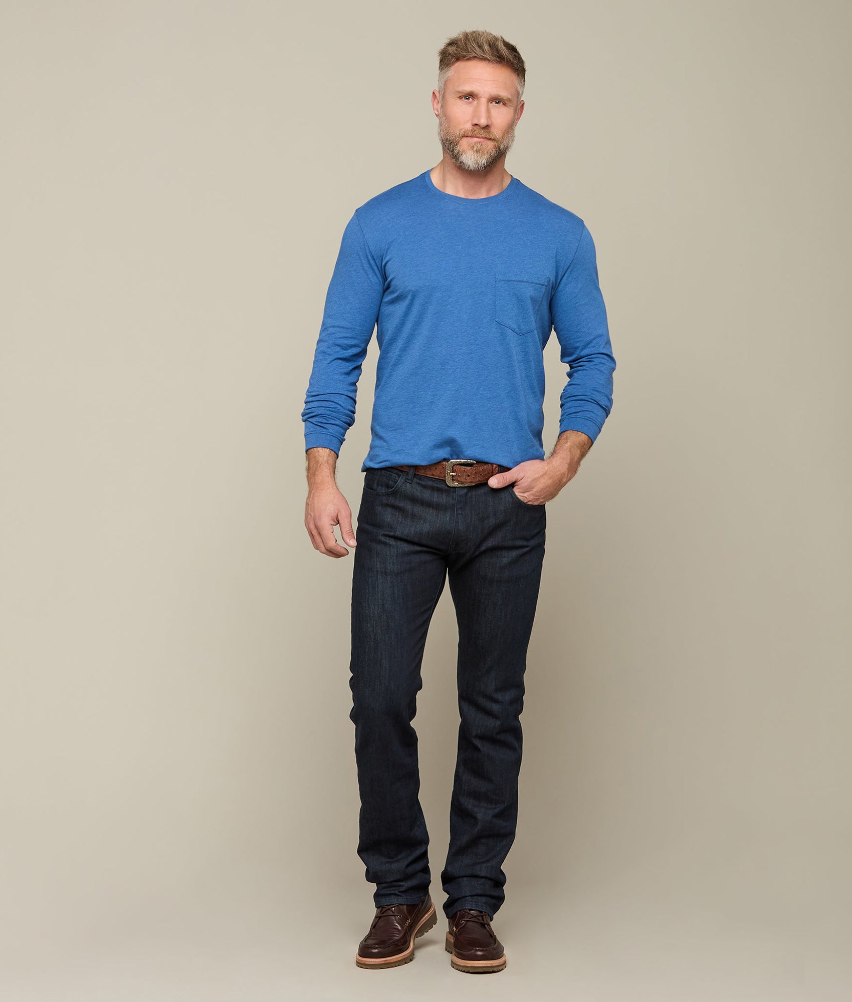 Premium Long Sleeve Bar Stitch T-Shirt for Men & Women | Soft Cotton Comfort Fit Casual Top | Perfect for Everyday Wear, Office & Outings - Blue