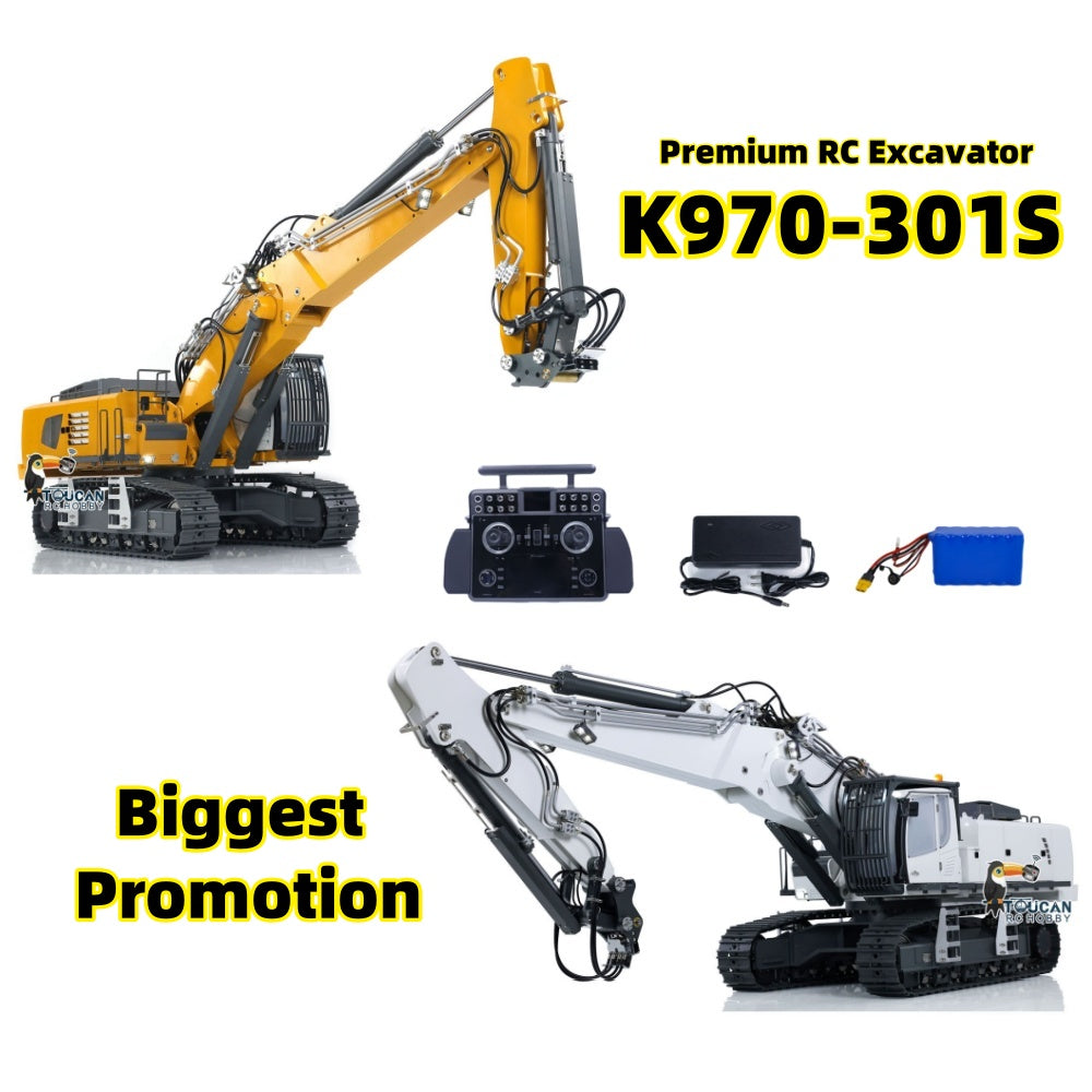 1/14 Scale K970 301S Hydraulic RC Excavator Toy - 3 Arms, RTR Radio Controlled Digger with Tamden XE Simulation, Painted Construction Vehicle for Kids & Adults - Perfect for Backyard Digging, Construction Play & RC Hobby Enthusiasts