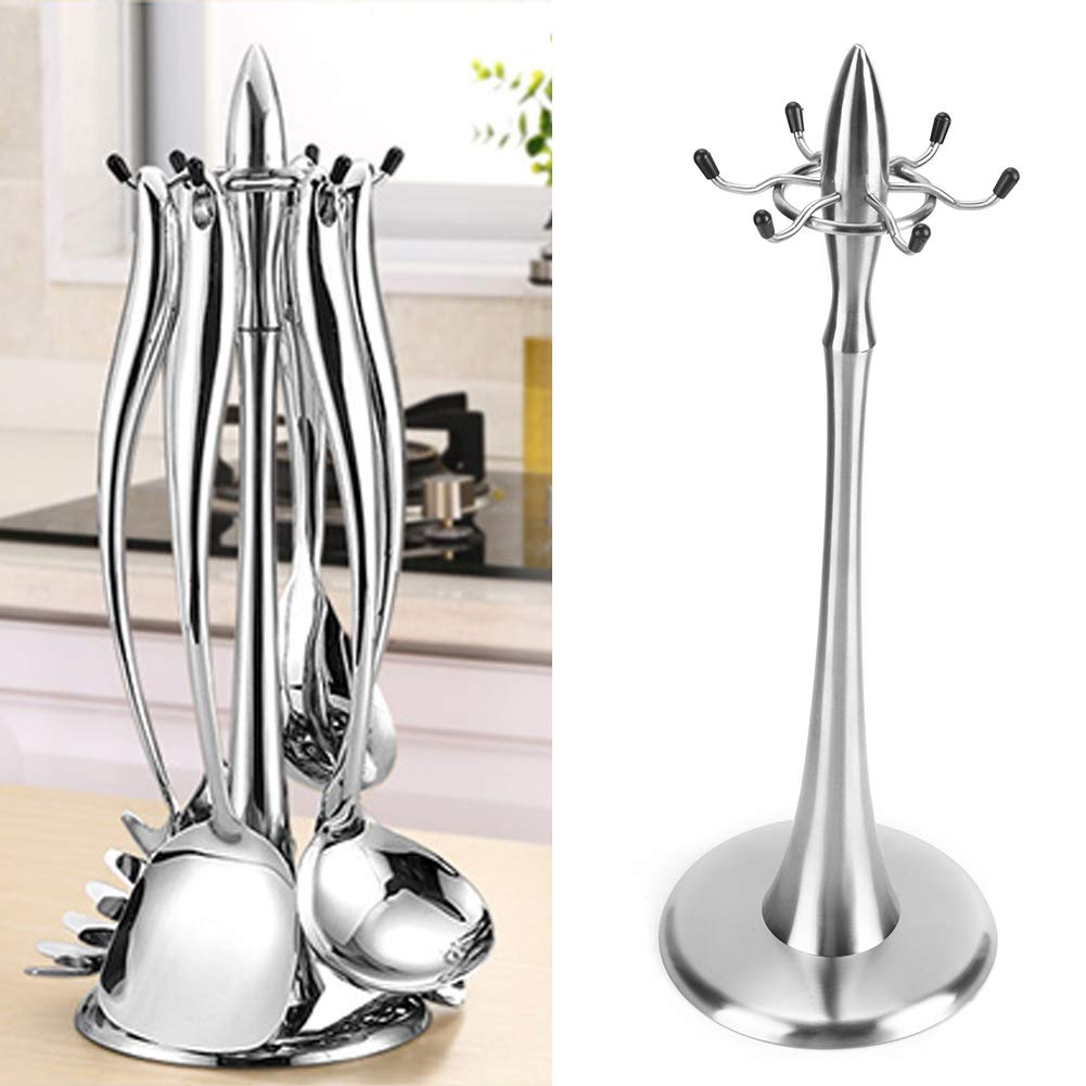 Restokki 360° Rotating Stainless Steel Kitchen Utensil Organizer - 17x17x45cm (6.7x6.7x17.7in) Silver Spice Rack for Countertop - Perfect for Storing Cooking Tools, Spices & Kitchen Accessories in Small Spaces