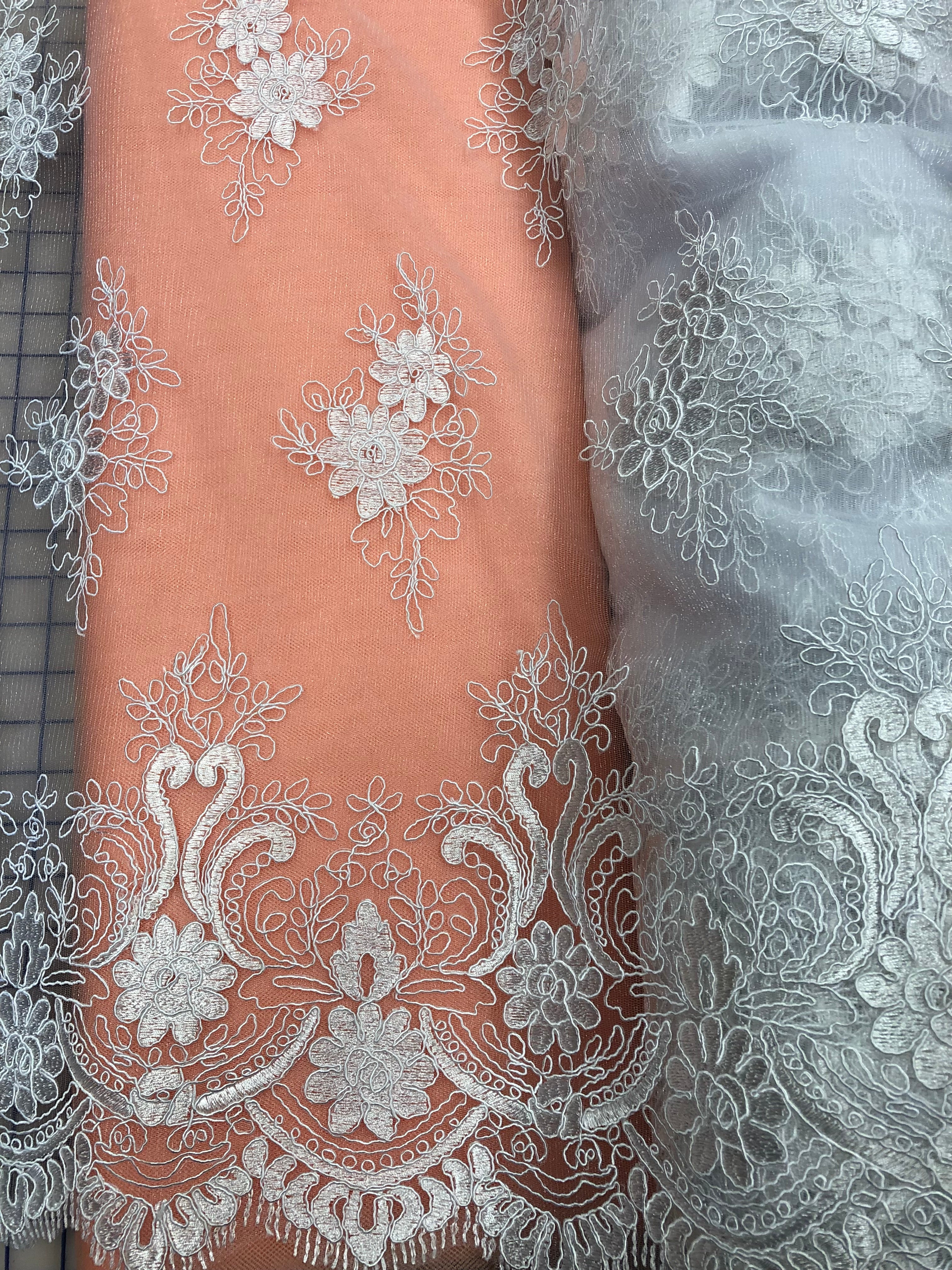 Elegant White Embroidered Lace Fabric - 60 Inches Wide for Wedding Dresses, Curtains & Home Decor | Premium Quality Special Purchase