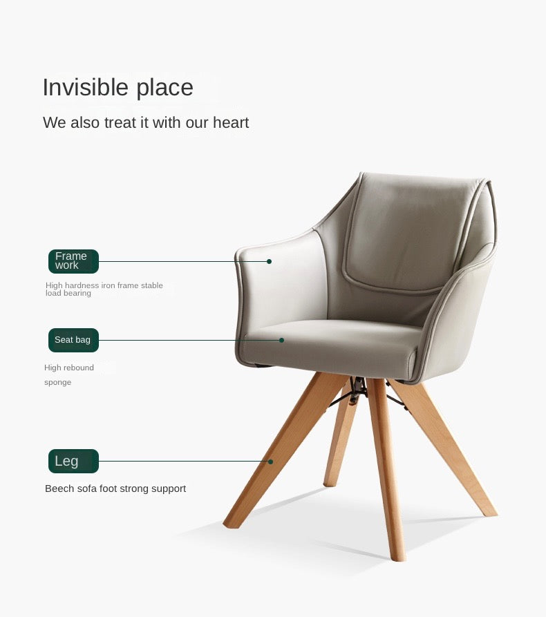 Premium Beech Solid Wood Swivel Soft Skin Armchair - Modern Ergonomic Office Chair for Home & Workspace - Perfect for Reading, Working, and Relaxing