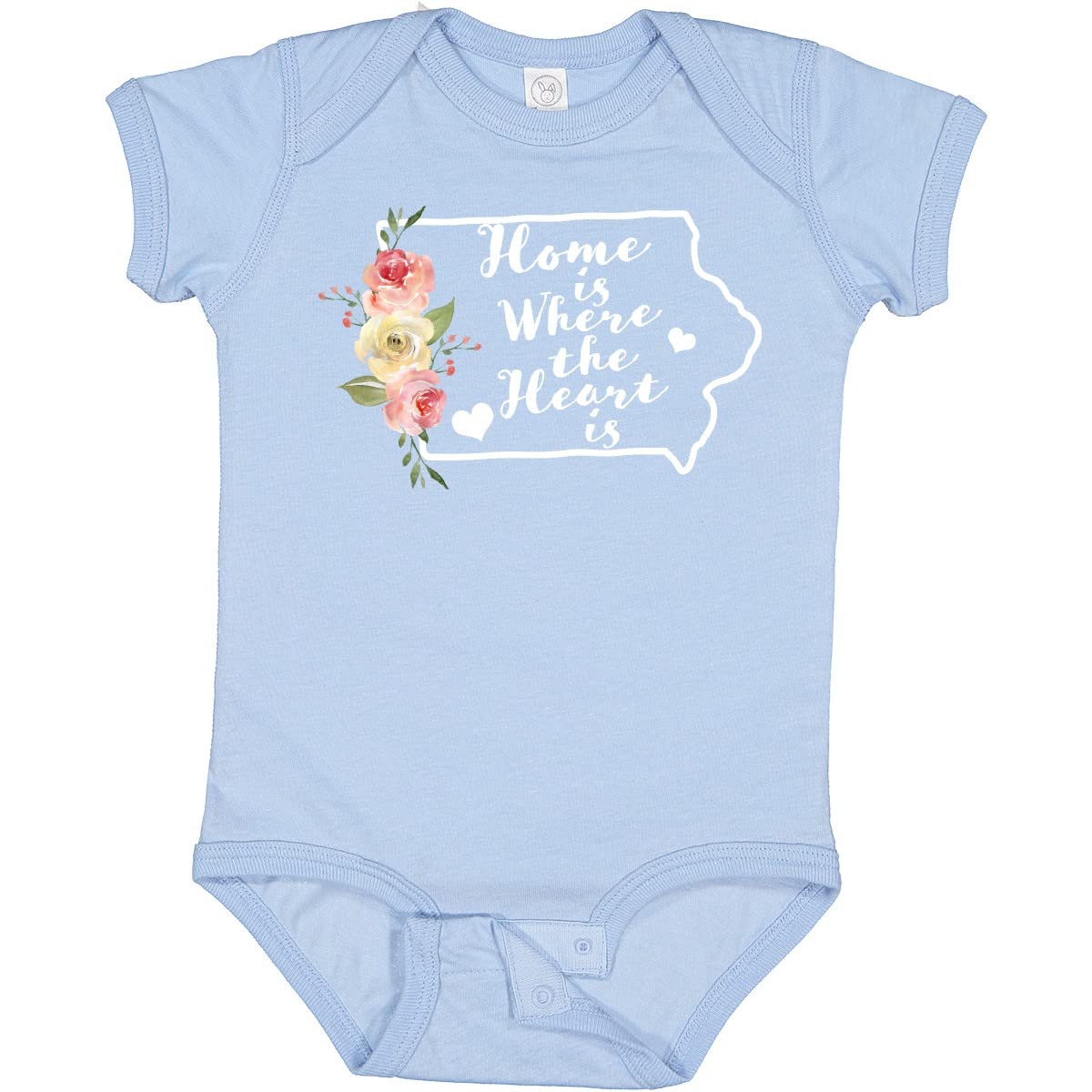 Inktastic Iowa Home is Where The Heart is - Watercolor Floral Baby Bodysuit | Soft Cotton Infant Onesie for Newborns & Toddlers | Perfect for Family Photos, Baby Showers & Everyday Wear
