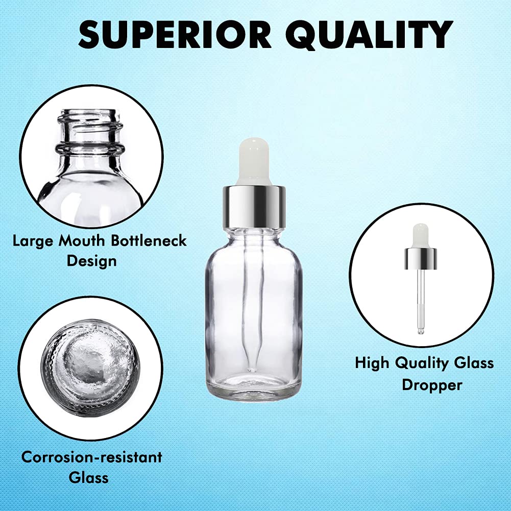 PHARCOS 15ML Essential Oil Glass Bottles with Euro Dropper - 6 Pack, Leak Proof, Refillable DIY Beauty Containers with Silver Ring & White Silicone Teat for Aromatherapy, Homemade Serums and Travel-Sized Skincare
