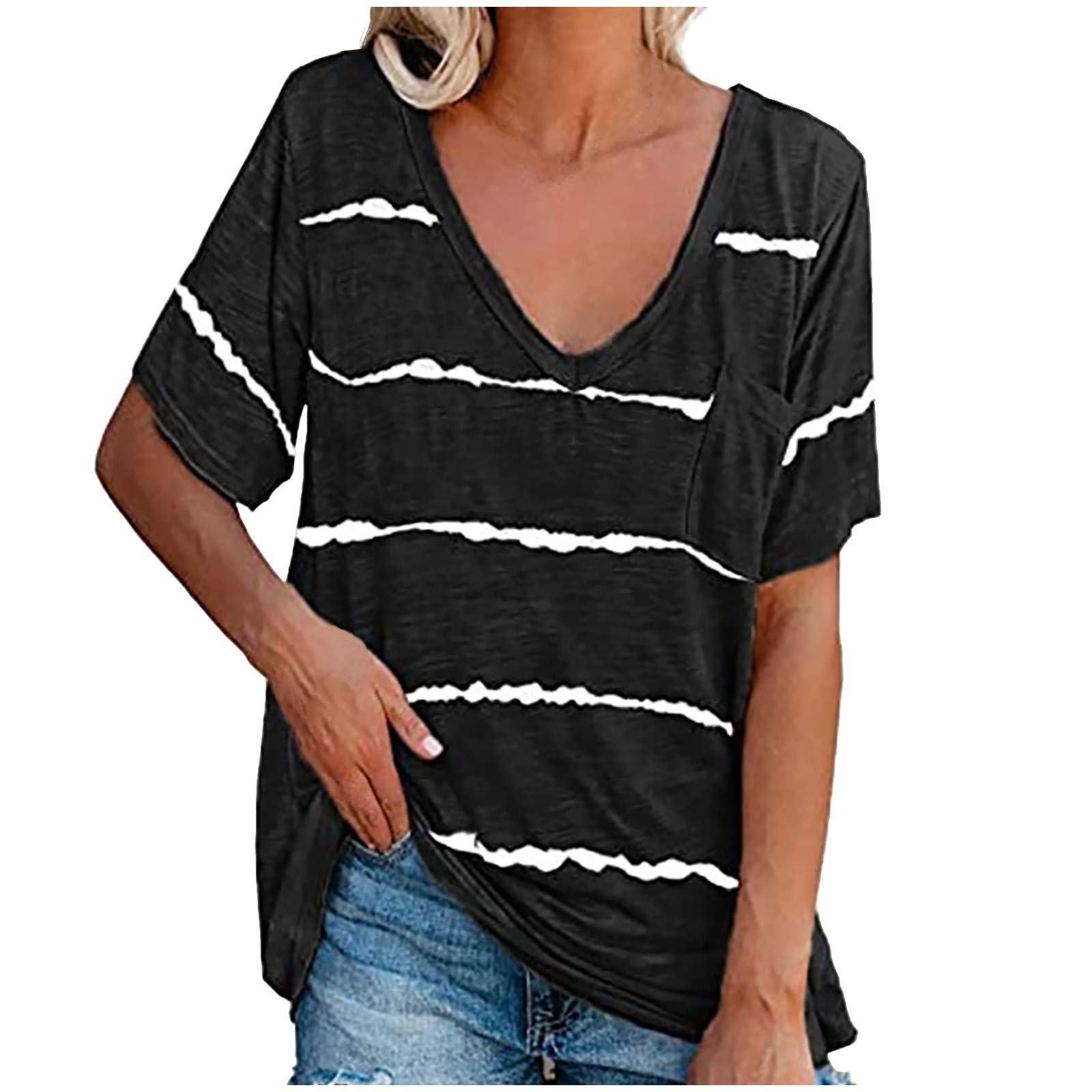 Women's Plus Size Summer Short Sleeve V-Neck Casual T-Shirt - Flowy Petal Sleeve Blouse for Work, Date Night & Everyday Wear