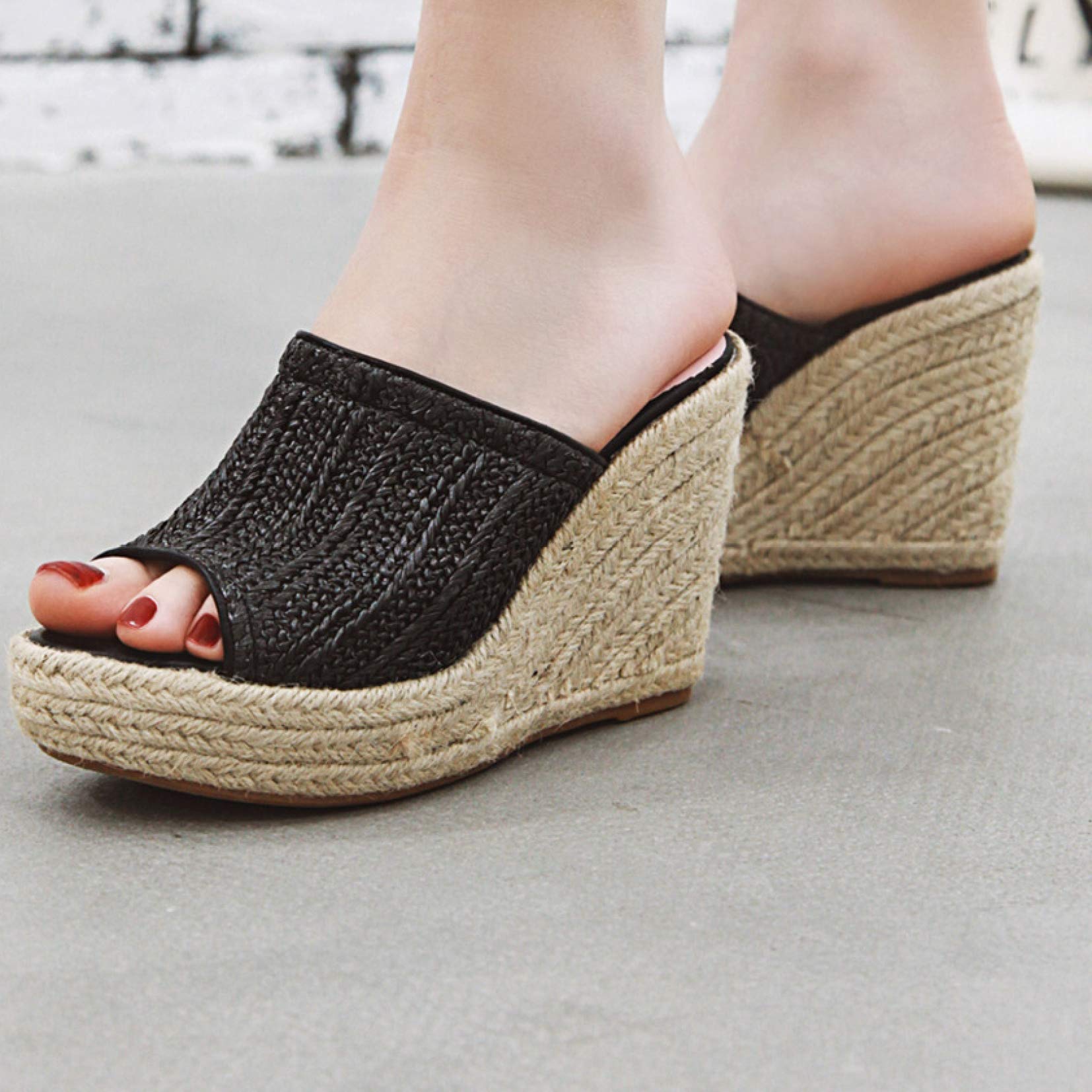 Women's Platform Wedge Sandals - Slip On Open Toe Mules with Espadrille Sole - Comfortable High Heel Slides for Summer, Beach, and Casual Outings
