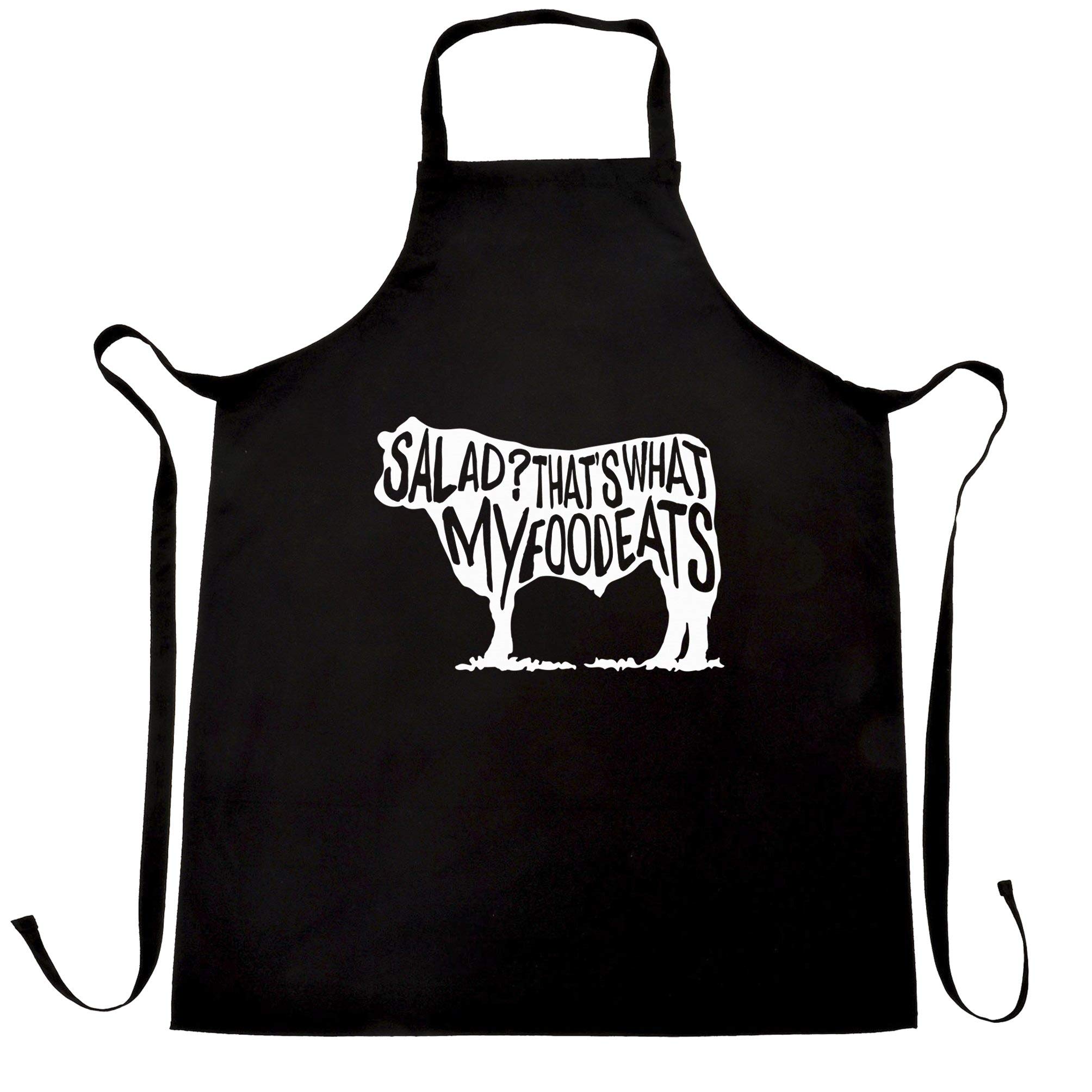 Funny Anti-Vegan Chef Apron - 'Salad? That's What My Food Eats' Slogan - Black One Size Fits All - Perfect for BBQ, Cooking & Kitchen Humor
