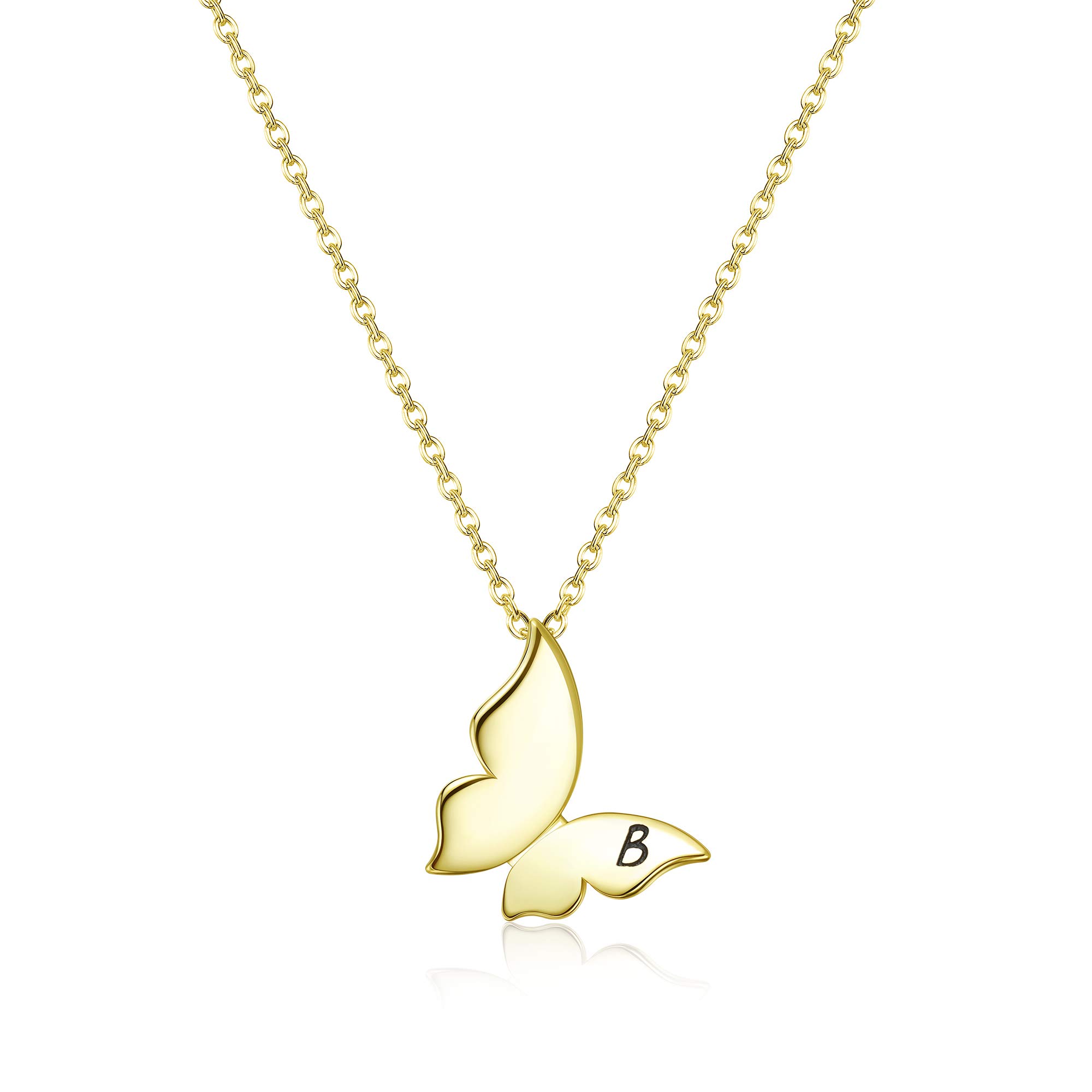 925 Sterling Silver Initial Necklace - 18K Gold Plated Butterfly Letter Pendant, Minimalist Jewelry for Women | Elegant Layering Necklace for Everyday Wear, Gift for Her, Birthday & Anniversary Present