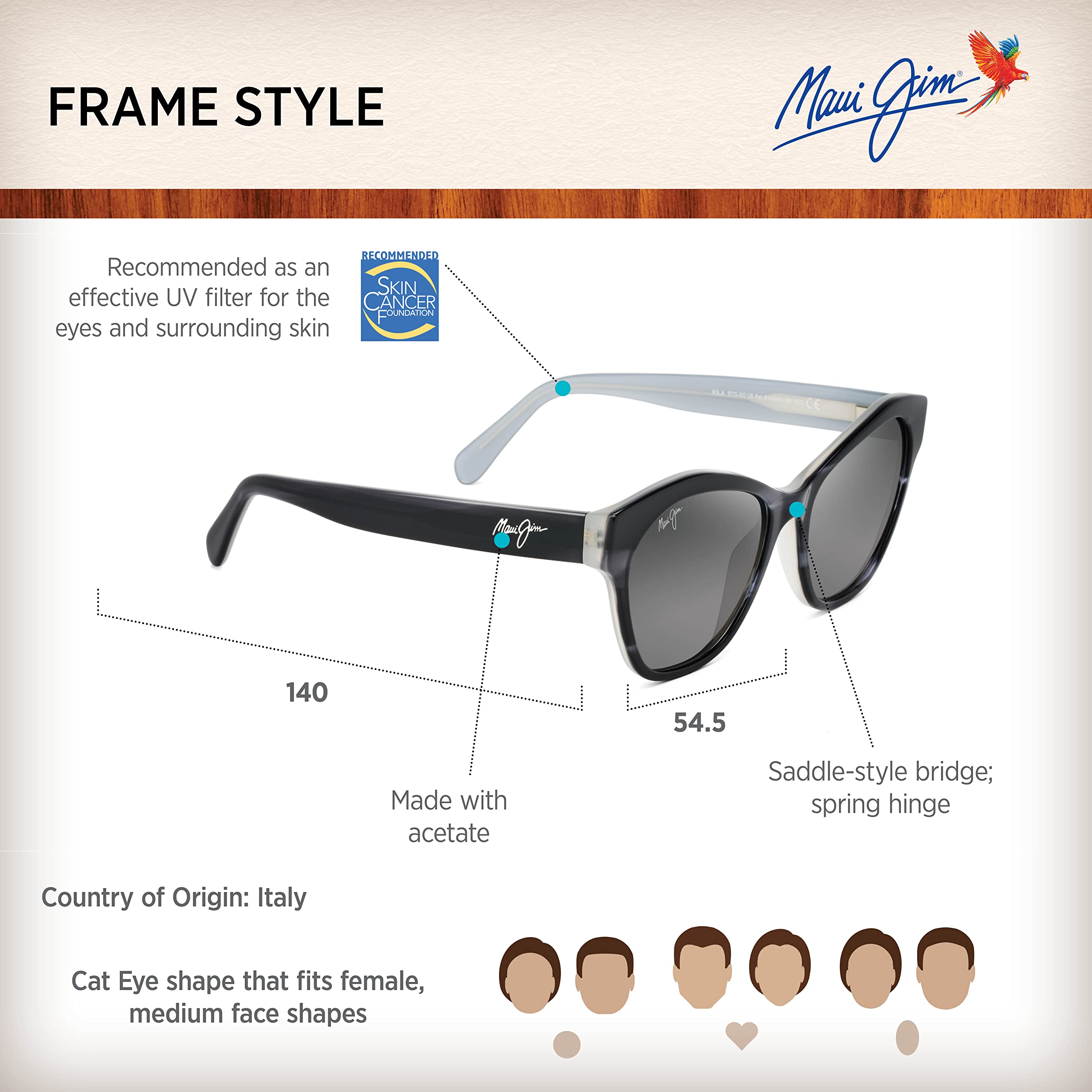 Maui Jim Women's Kila Cat Eye Sunglasses - Polarized UV Protection - Stylish Fashion Shades for Women - Perfect for Beach, Driving & Outdoor Activities