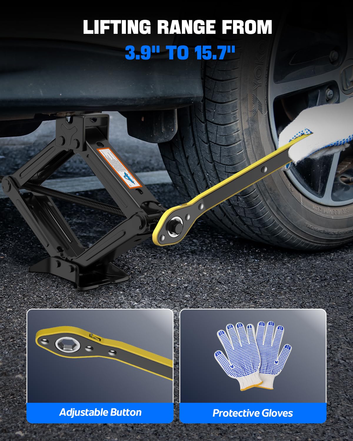 2 Ton (4409 lbs) Car Jack Kit - Heavy Duty Scissor Jack with Lug Wrench for Sedan, SUV & Truck - Emergency Tire Changing Tool for Roadside Assistance & Flat Tire Repair