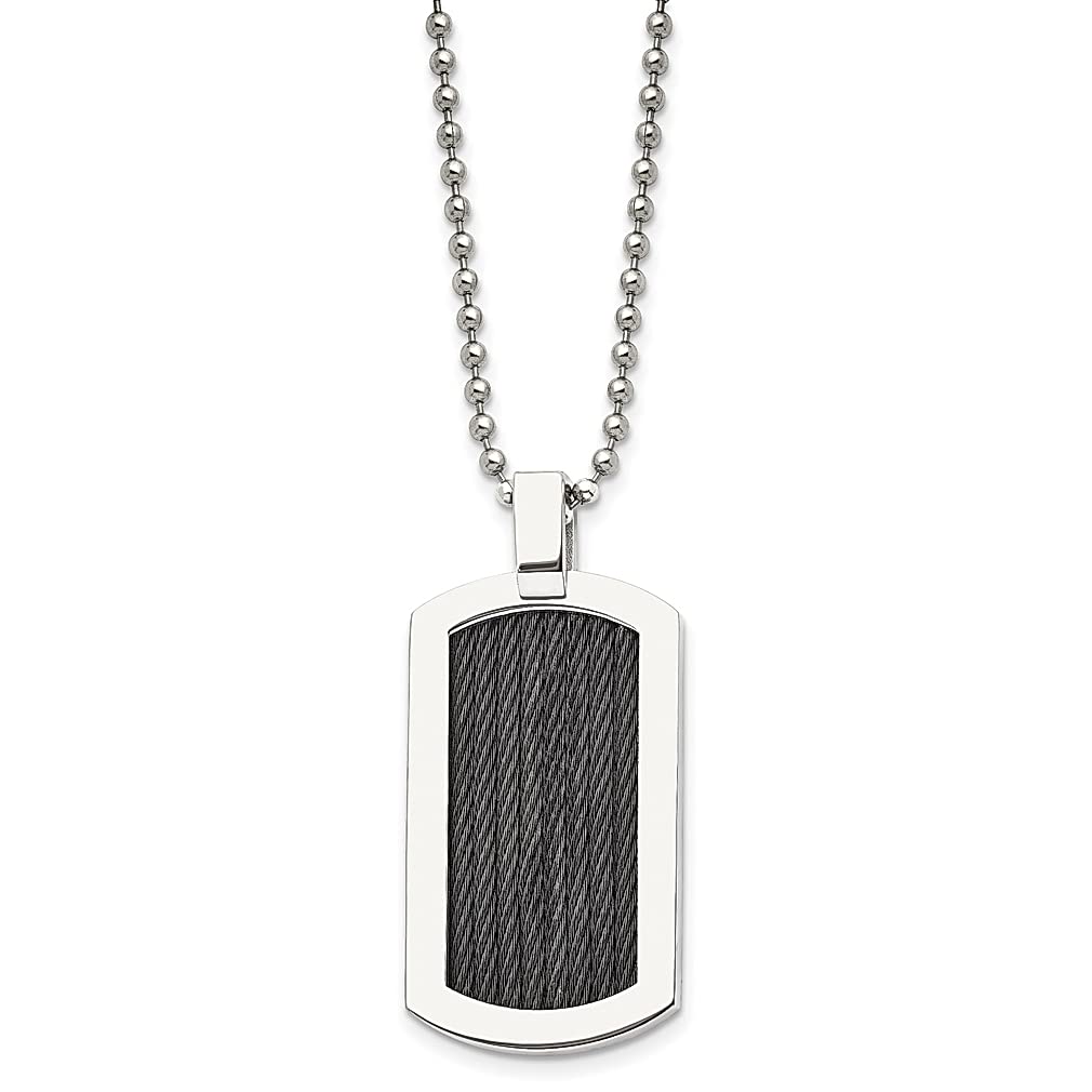 ICE CARATS Stainless Steel Black Cable Dog Tag Necklace - 24 Inch Ball Chain Pendant Charm for Women | Fashion Jewelry Gift for Her | Perfect for Casual Wear, Parties & Special Occasions