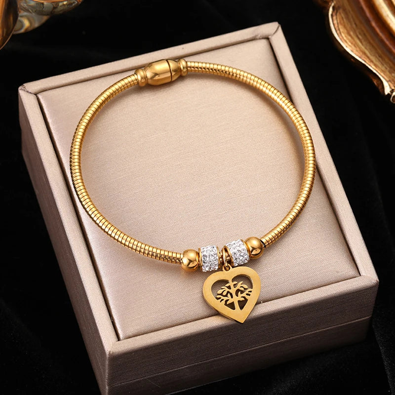 Stainless Steel Heart Pearl Charm Bracelet for Girls - Elegant Jewelry Gift for Women, Teens, Birthday, Valentine's Day, Party Wear