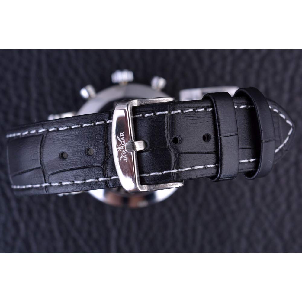 Luxury Blue Hands White Dial Leather Strap Men's Automatic Mechanical Watch with 3 Subdials & Diamond Accents - Perfect for Business, Formal Events & Gift Giving