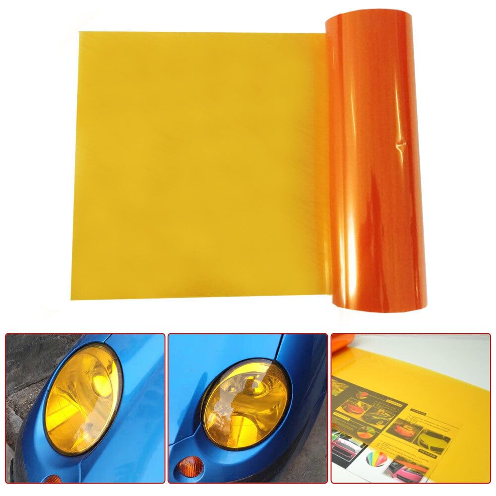 KOMAS 12” x 48” Premium Glossy Orange Tint Vinyl Film Roll for Car Headlights, Tail Lights & Fog Lights - Includes Squeegee & Cutter - DIY Car Window Tinting, Light Protection & Custom Styling