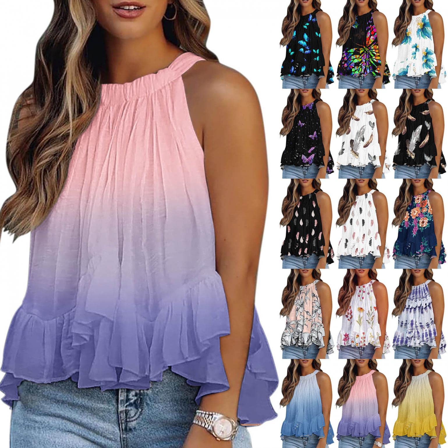 Women's Summer Sleeveless Gradient Color Tank Tops - Fashion Basic Tunic Shirts & Blouses for Casual Wear, Beach Outfits, and Vacation Essentials