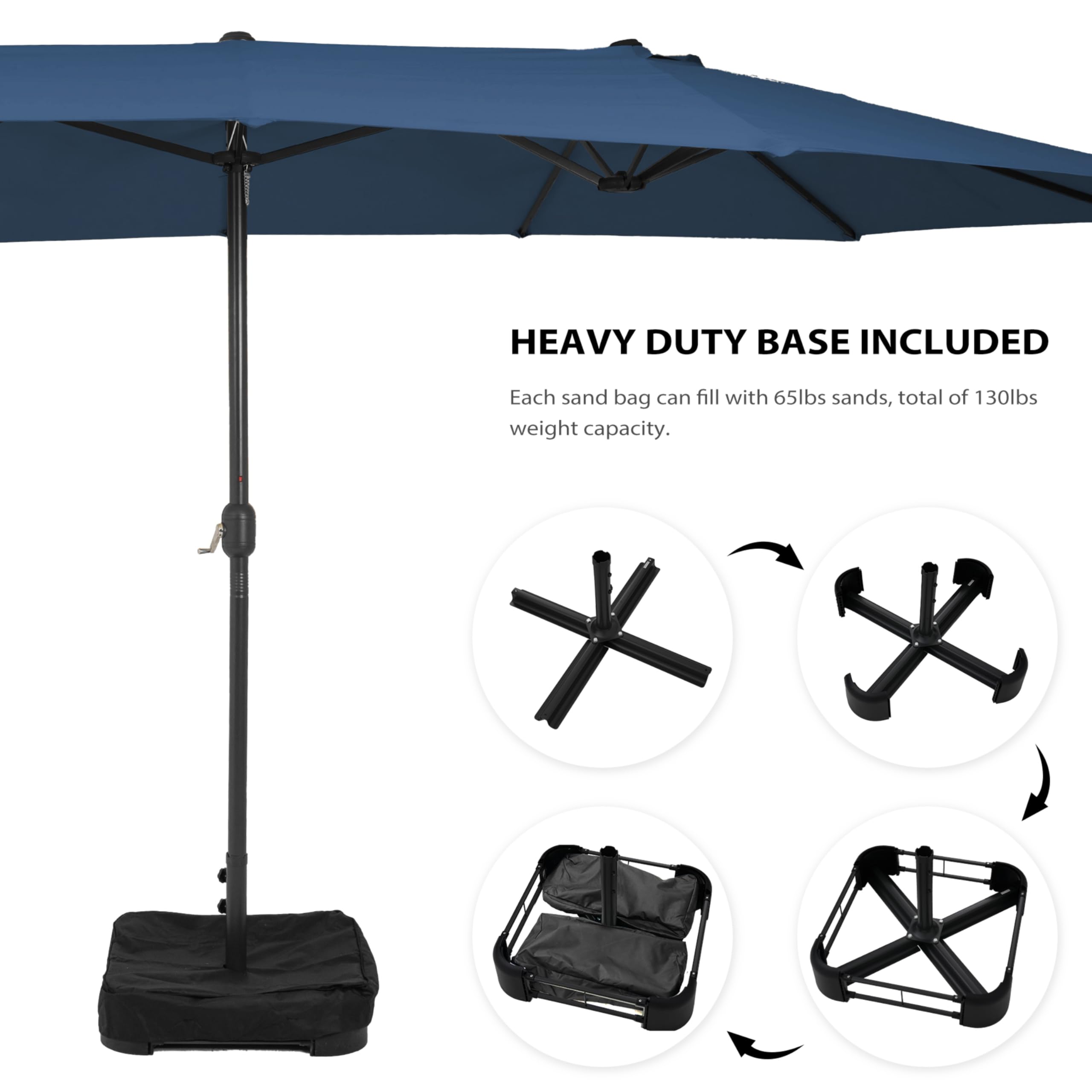 Sundale Outdoor 15ft Large Patio Umbrella with Base & Cover - Double-Sided Sun Shade for Pool, Garden, Deck, and Backyard Relaxation