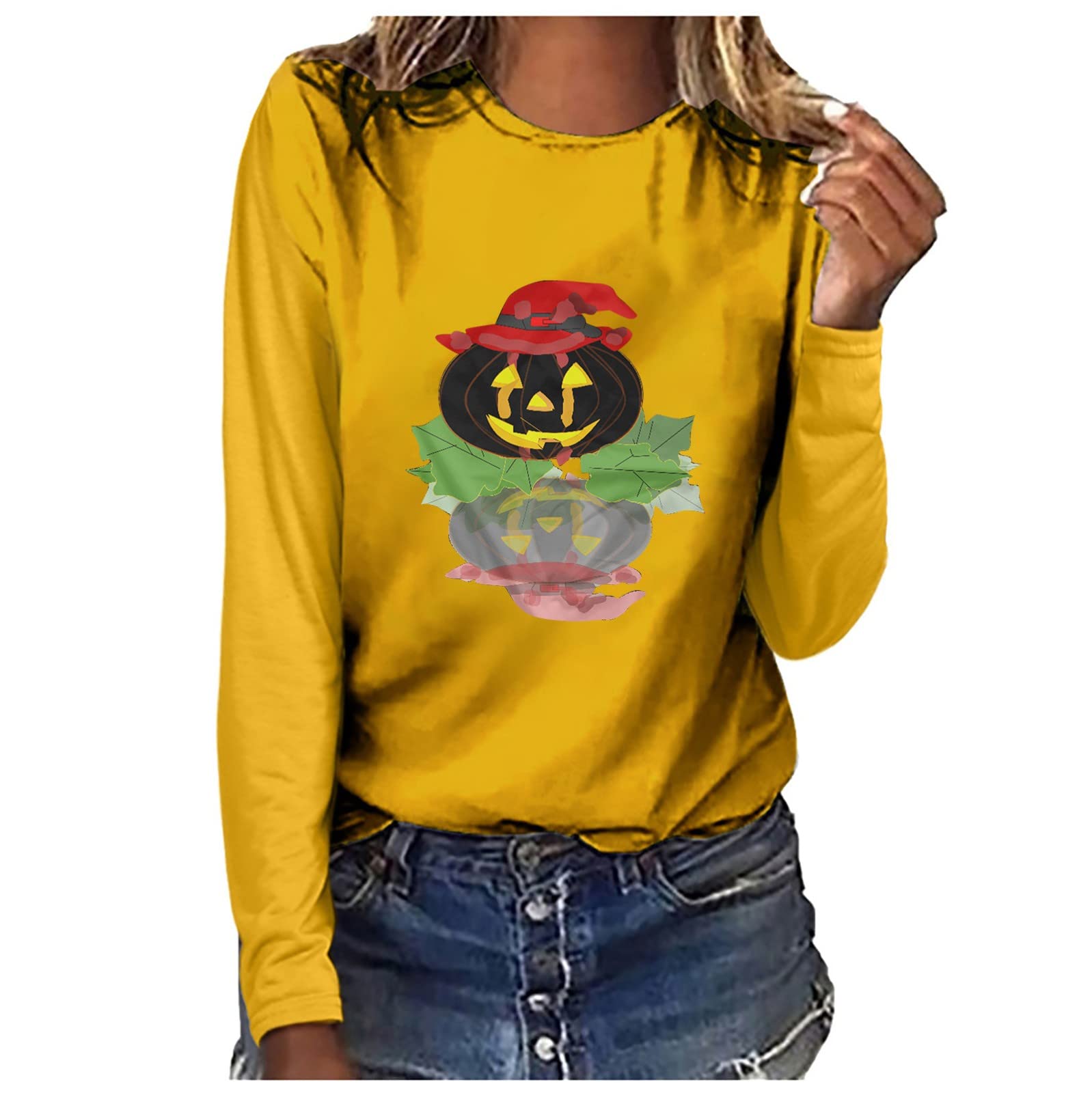 Halloween Sweatshirt for Women - Cozy Round Neck Printed Long Sleeve Shirt | Perfect for Halloween Parties, Trick or Treating & Fall Outfits