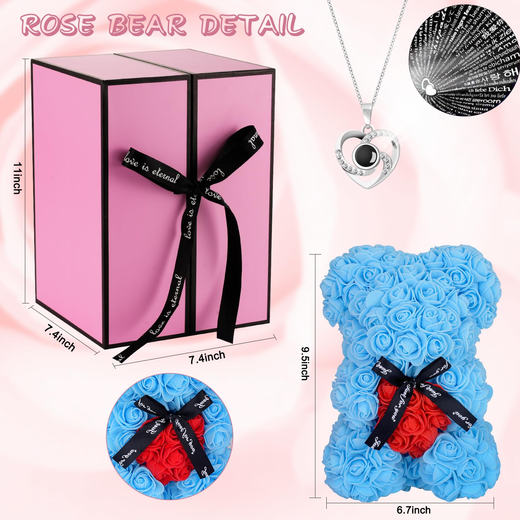 HYRIXDIRECT Artificial Rose Bear Gift - Forever Rose Teddy Bear with Everlasting Flowers for Women, Mom, Wife - Perfect for Wedding, Anniversary, Valentine's Day & Mother's Day Gifts