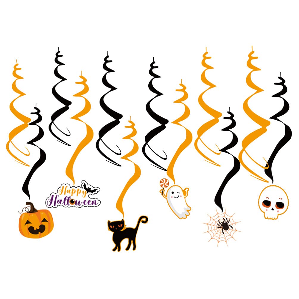 HEALLILY 12pcs Halloween Hanging Decorations - Colorful Pumpkin Ghost Skull Swirl Ceiling Decor for Halloween Party, Haunted House & Indoor/Outdoor Decorations