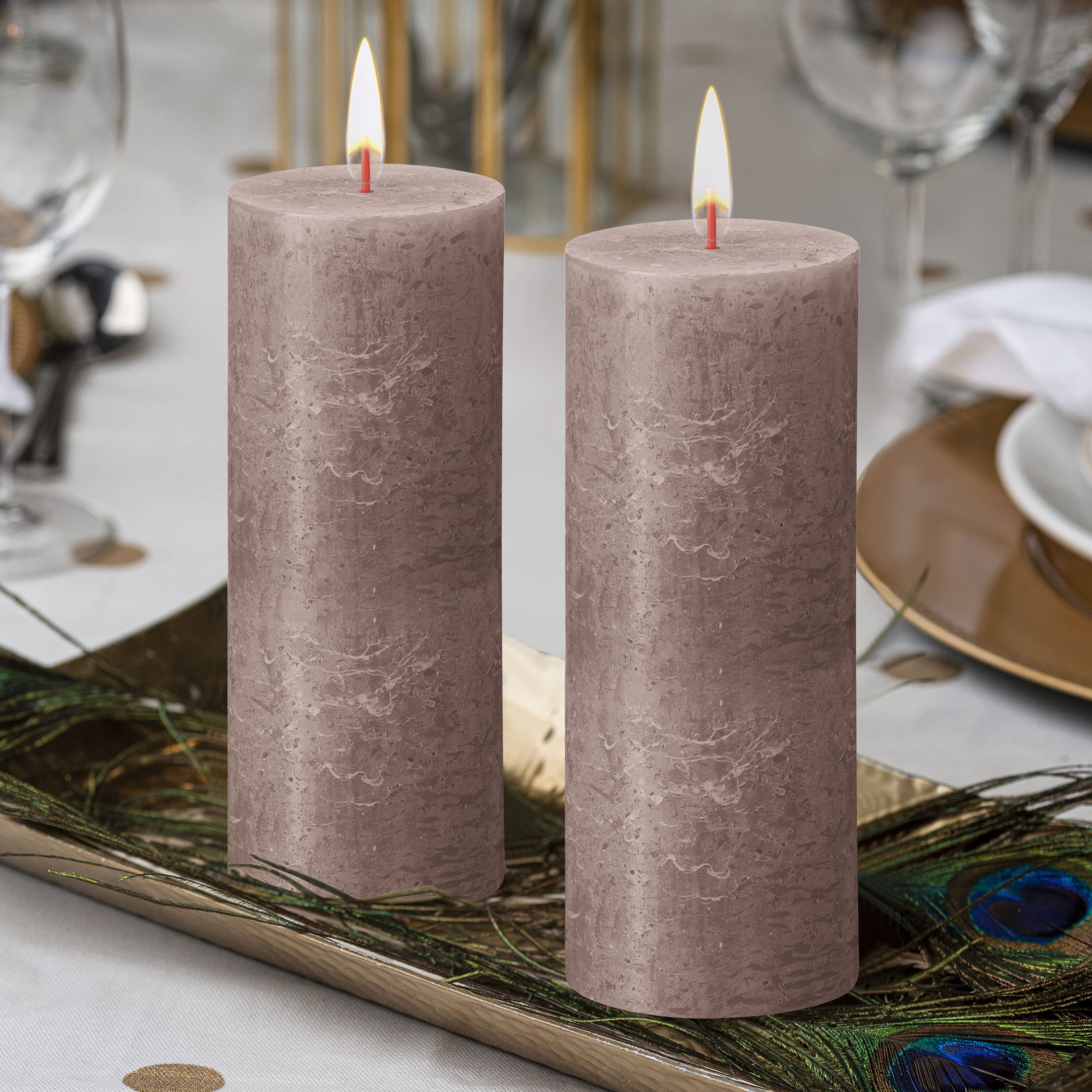 BOLSIUS 4 Pack Taupe Rustic Pillar Candles - 2.75