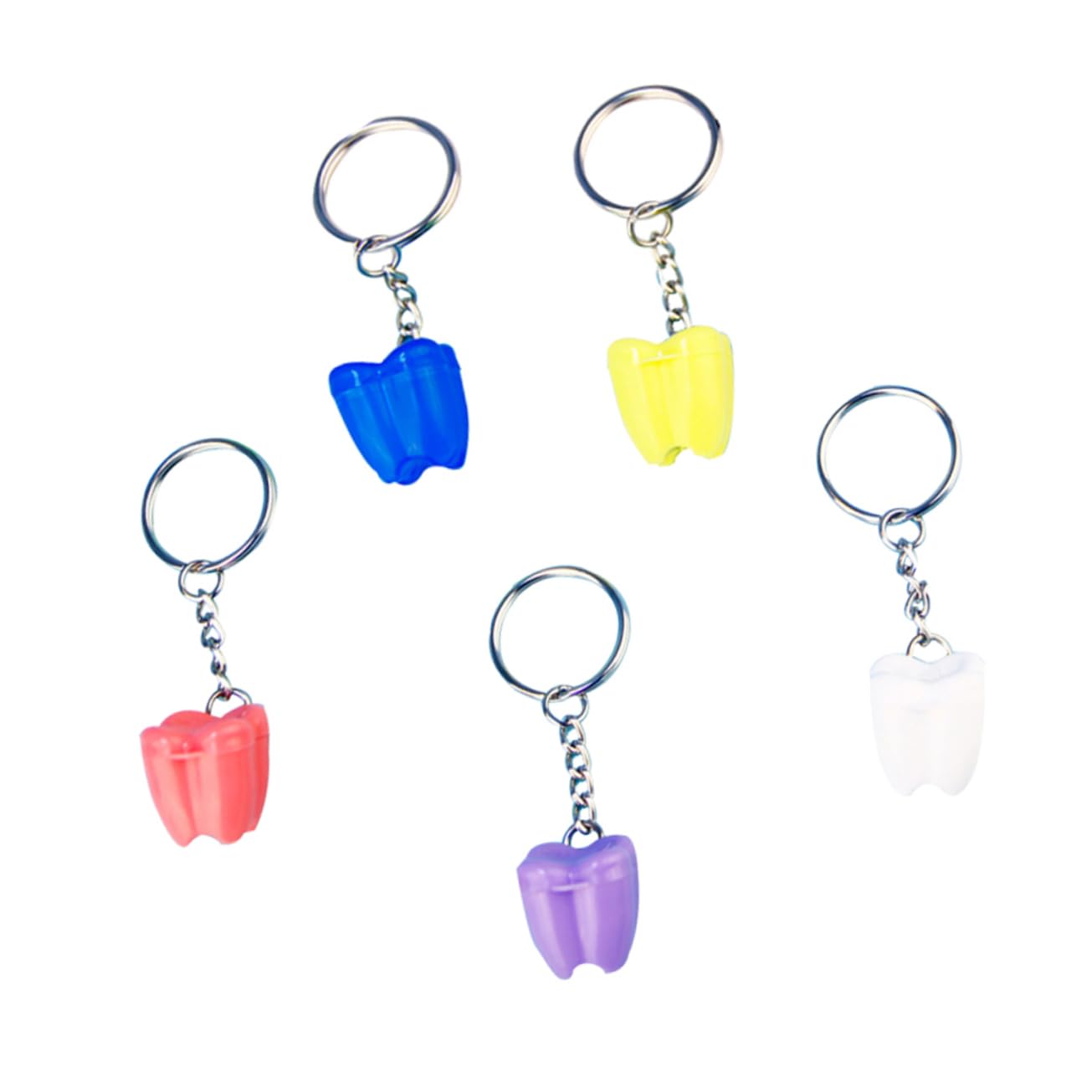 COOLHIYA 5-Pack Plastic Tooth Keychain Holder - Hanging Bag Keyring Case for Teeth Storage | Perfect for Dentist Visits, Travel & Kids Tooth Fairy Gifts