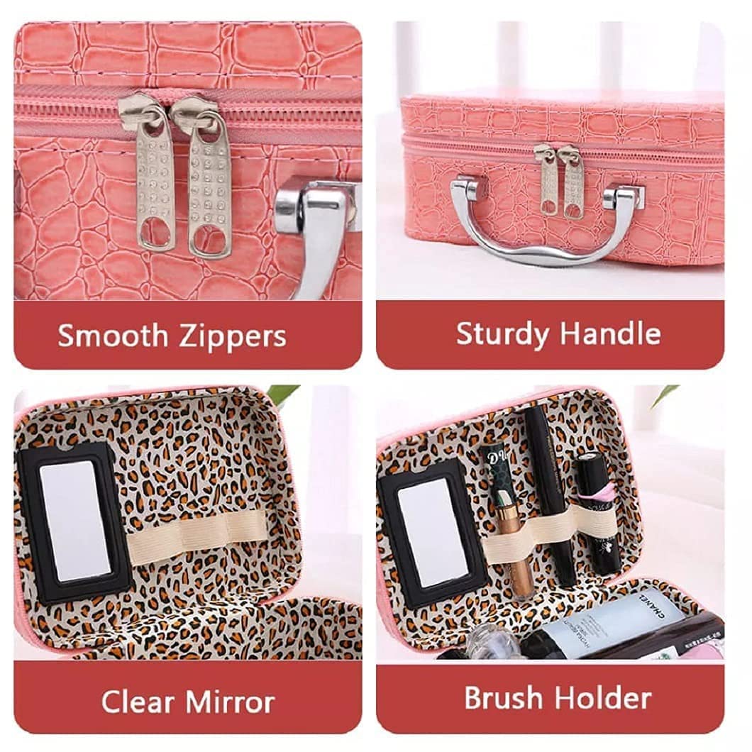 EKESHVAR Leather Makeup Organizer Bag - Cosmetic & Jewelry Storage Box with Magnifying Mirror | Travel Toiletry Case for Women | Perfect for Home Vanity, Travel & Gift Giving