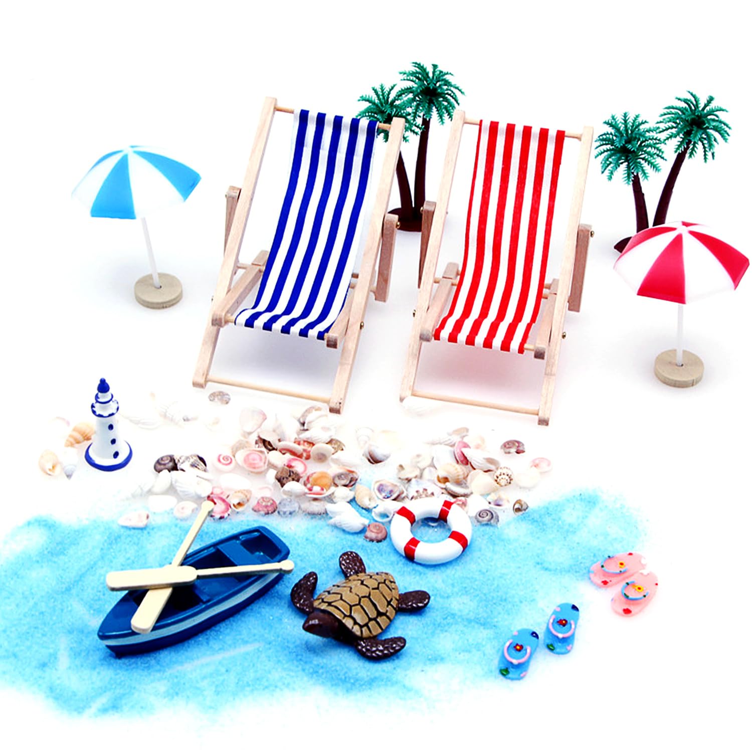 TAFACE 18-Piece Beach Collection Set - Mini Seashells, Umbrella, Beach Chair & DIY Decor Accessories for Summer - Unique Gift Idea for Home, Party & Vacation Decor