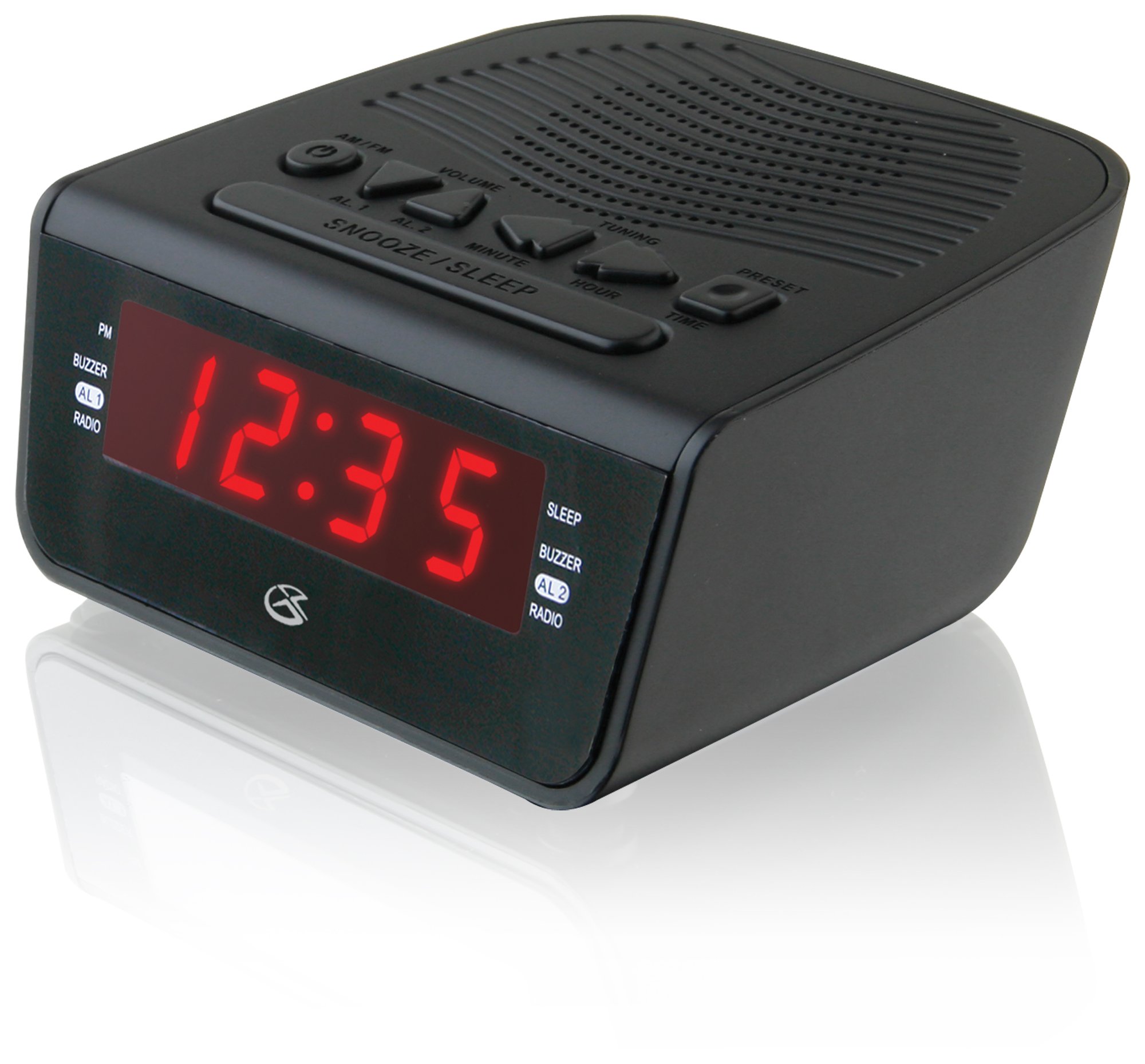 GPX C224B Dual Alarm Clock AM/FM Radio with Red LED Display - Digital Alarm Clock with Snooze Function, Battery Backup & Nightlight - Perfect for Bedroom, Office, Travel and Gifts (Black)