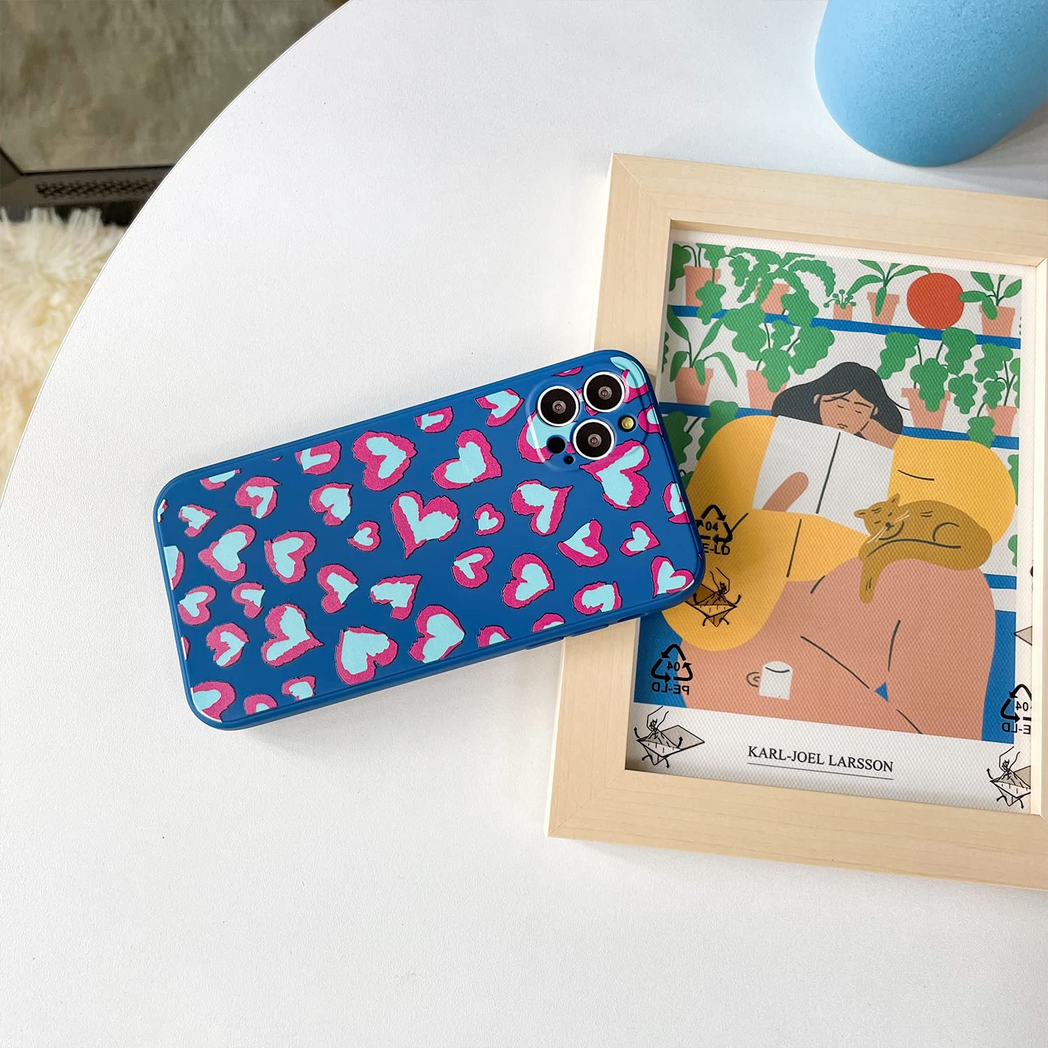Ownest iPhone 12 Pro Max Case - Soft TPU Silicone Protective Cover with Cute Heart Leopard Pattern, Slim Fit for Women & Girls (Navy Blue/Rose) | Perfect for Daily Use, Work, School & Travel Protection