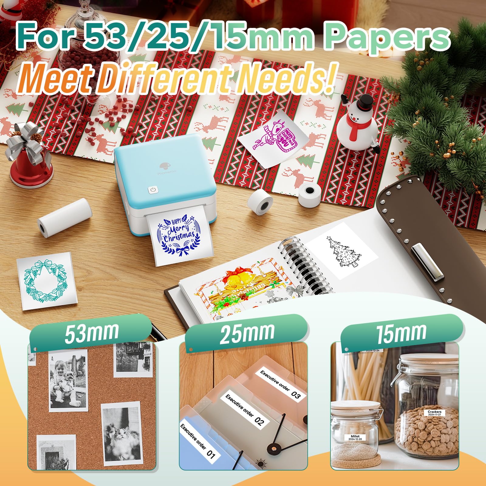 Phomemo Mini Bluetooth Sticker Printer - Portable Thermal Label Maker for Study Notes, Photos, Lists & Gift Wrapping | Perfect for School, Office, Scrapbooking & DIY Crafts (Cyan)
