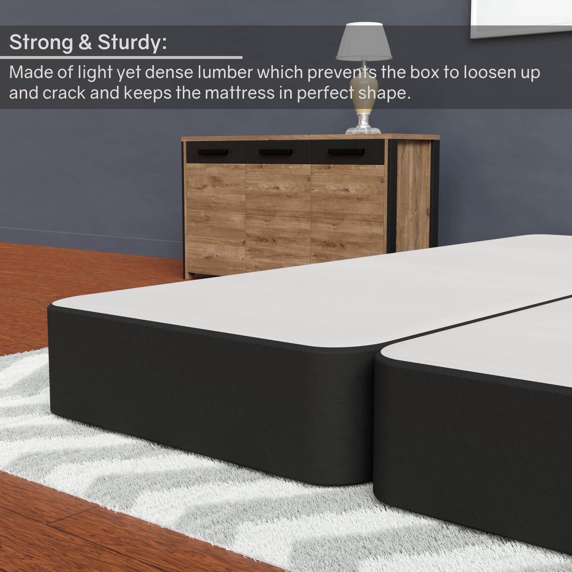 8-Inch Fully Assembled Traditional Foundation with Sturdy Fabric Panel & Split Wooden Frame - Durable Bedding Mattress Box Spring for Full Size Bed, Black | Perfect for Guest Rooms, Dormitories & Home Bedrooms