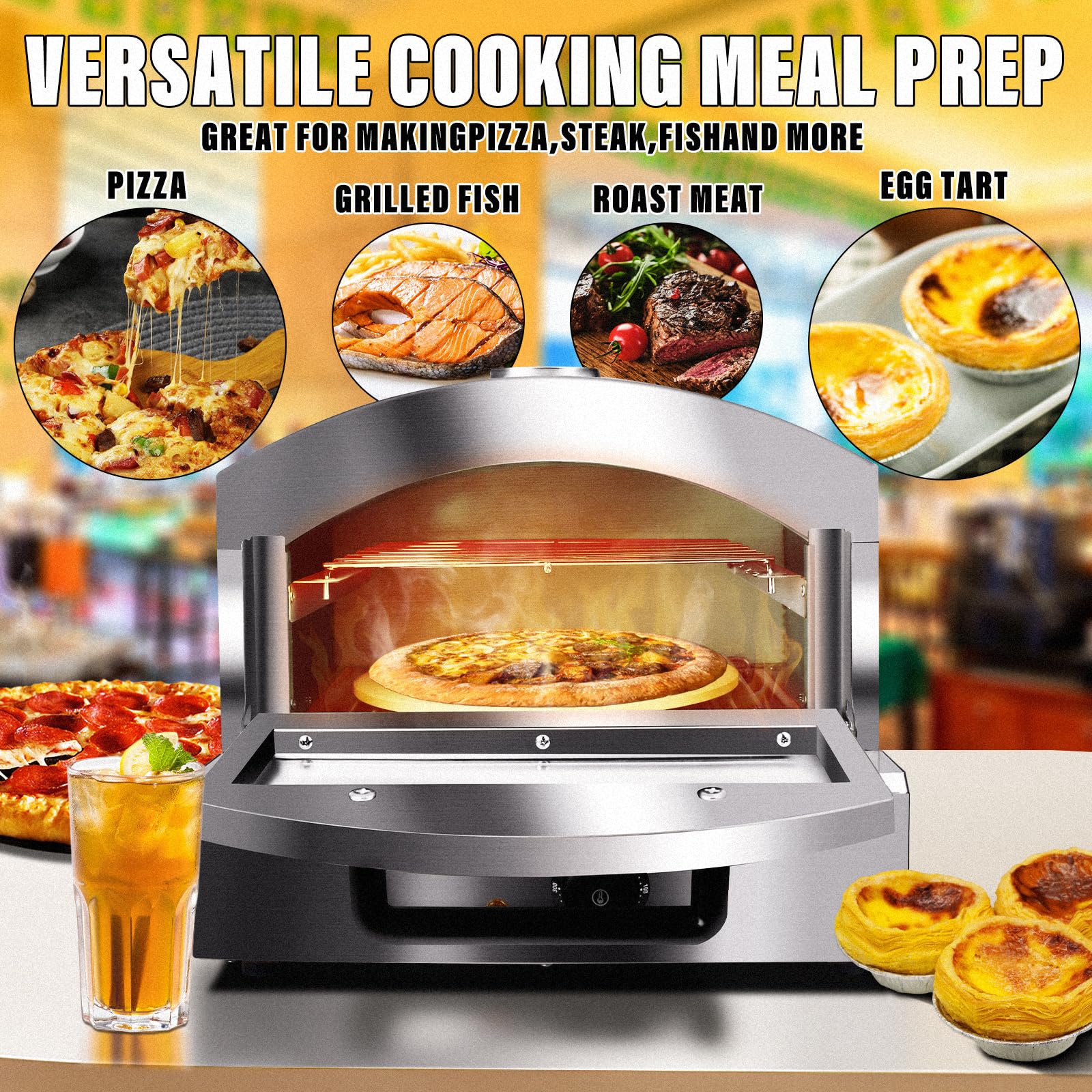 Portable Electric Pizza Oven - 1800W Countertop Pizza Maker with 14