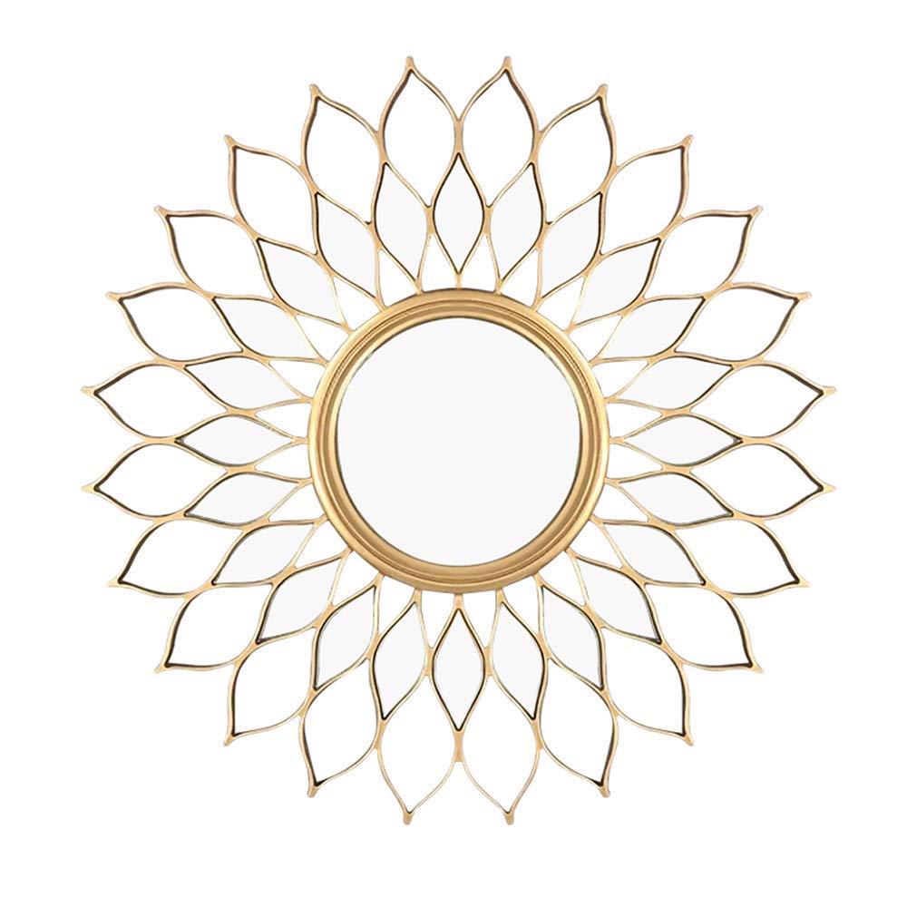 European Style Round Wooden Sunflower Wall Mirror - 70cm Decorative Mirror for Living Room, Hallway, Porch & TV Background - Vintage Home Wall Decor for Farmhouse, Boho & Modern Interiors