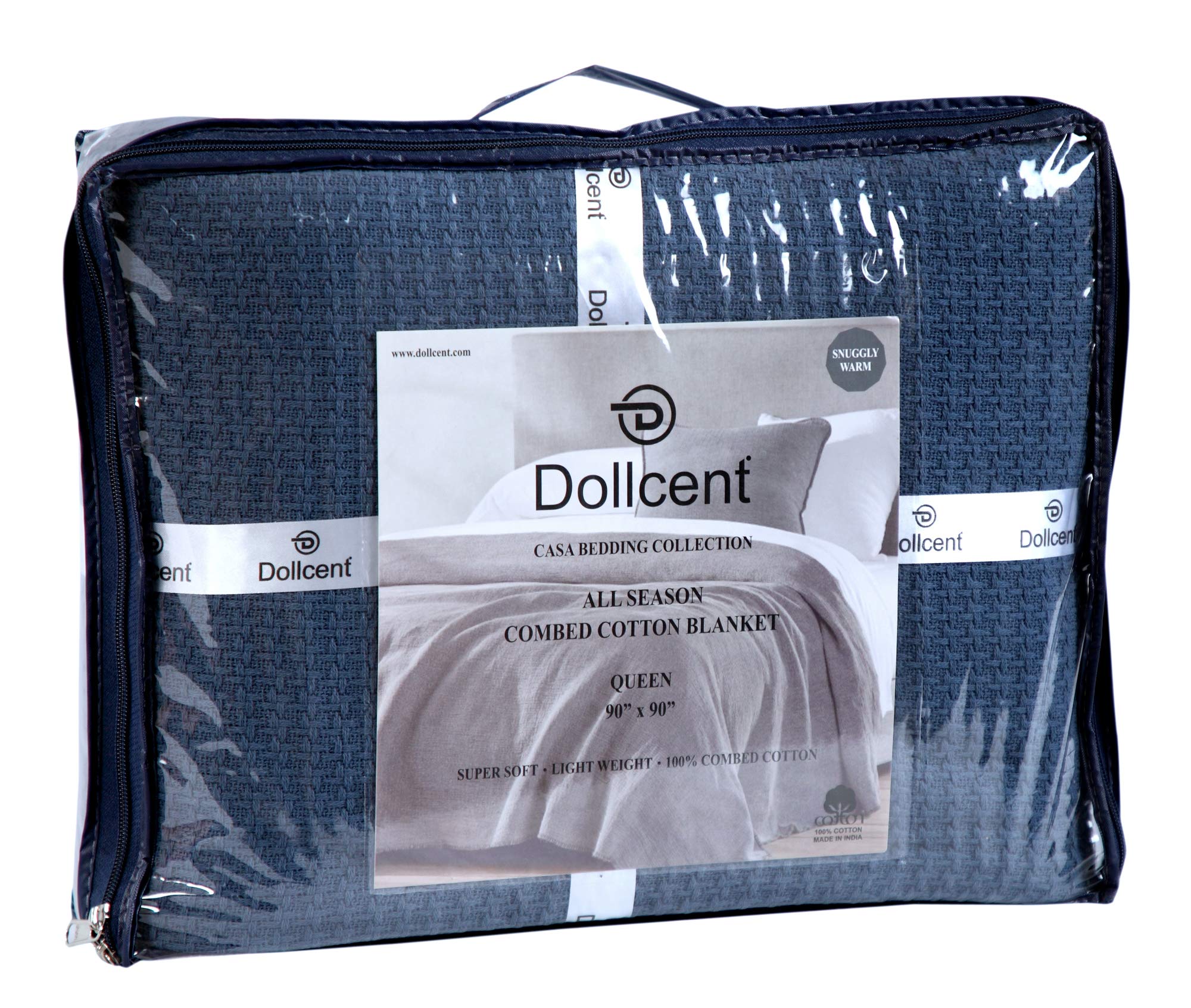 DOLLCENT 100% Cotton Queen Size Blanket - Ultra Soft Washed Combed Cotton Lightweight Bed Blanket for All Seasons, Breathable & Cozy Throw (90