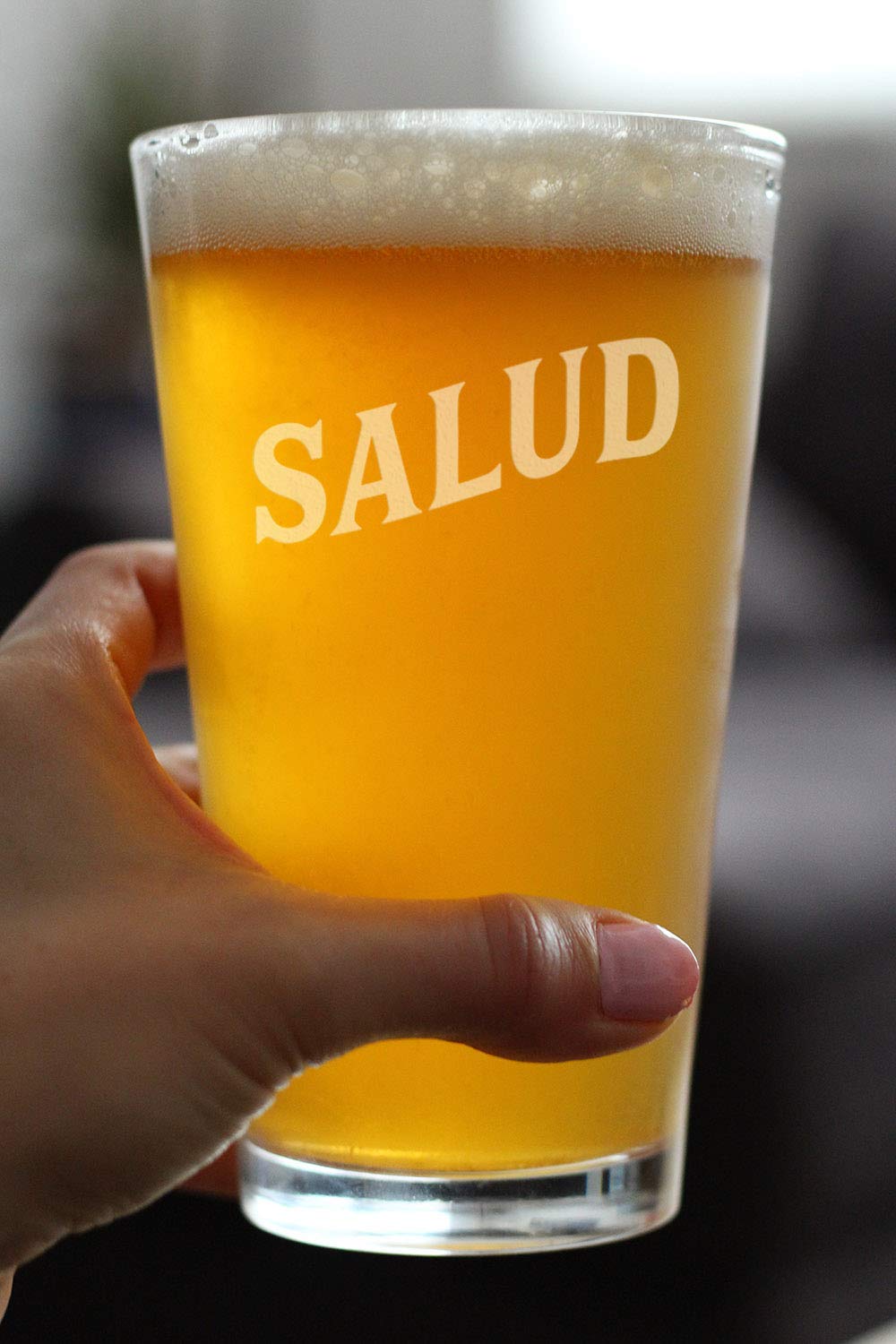Salud Spanish Cheers Pint Glass - 16oz Beer Glass with Spain & Mexico Theme - Perfect Gift for Women & Party Decor - Ideal for Cinco de Mayo, Fiesta, and Themed Celebrations