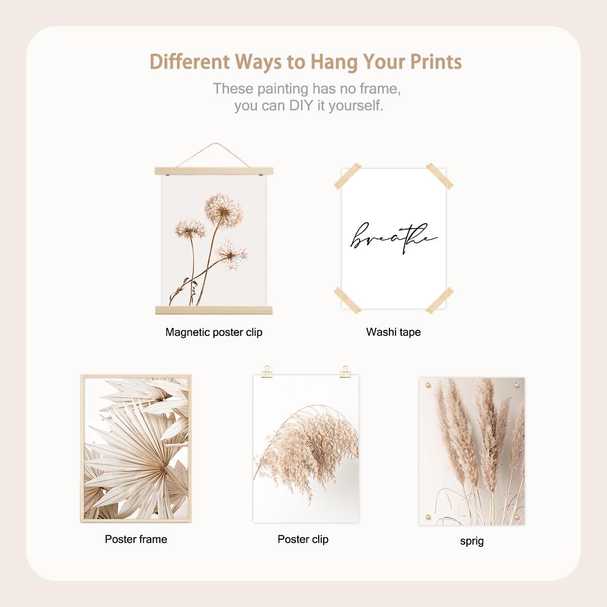 Set of 6 Nature Wall Decor Prints - 8x10in Botanical Wall Art in Beige & Sage Green | Aesthetic Room Decor for Bedroom & Living Room | Unframed Botanical Posters for Home, Office & Nursery Decor