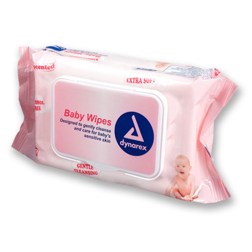 Dynarex Baby Wipes - Hypoallergenic & Unscented Non-Alcohol Wipes with Lanolin & Aloe Vera for Sensitive Skin - Soft Pack with Plastic Lid - 7 x 8 Inches, 80 Count - Perfect for Diaper Changes, On-the-Go Cleaning & Gentle Face Wipes
