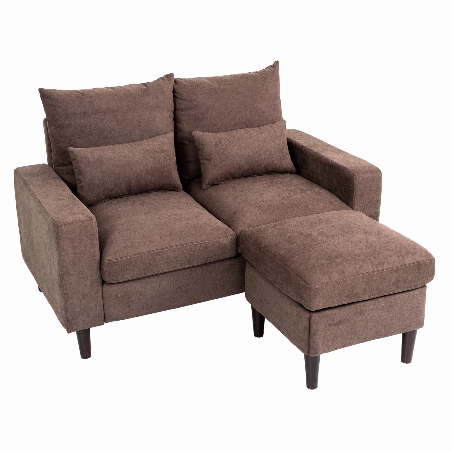 Panana 2-Seater Loveseat Sectional Sofa Couch with Convertible Ottoman Footstool - Brown Modern Apartment Furniture Set for Living Room, Small Space & Studio Decor