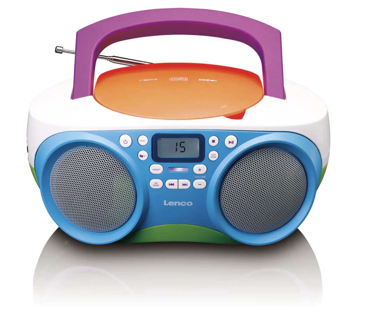 Lenco SCD-41 Portable Kids CD Player with FM Radio, USB MP3 Playback, 2x1W Stereo Sound - Battery & AC Powered (Multicolor) - Perfect for Children's Bedrooms, Playrooms & Travel Entertainment
