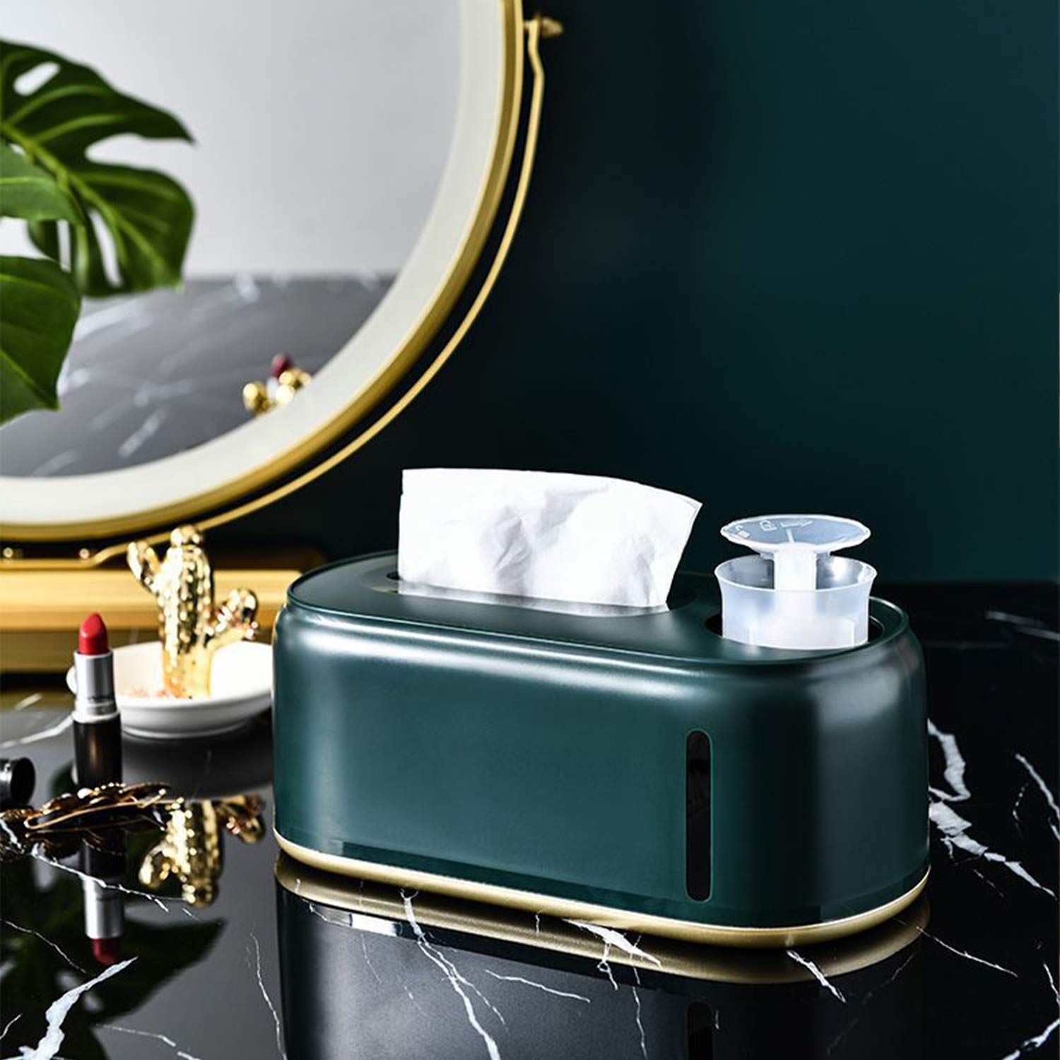 Sheebo Tissue Box Cover with Pump Dispenser Bottle - Decorative Facial Tissue Holder for Vanity, Bedroom, Office & Nightstand | Stylish Home Decor Accessory for Makeup Counter, Dresser & Desk (Green)