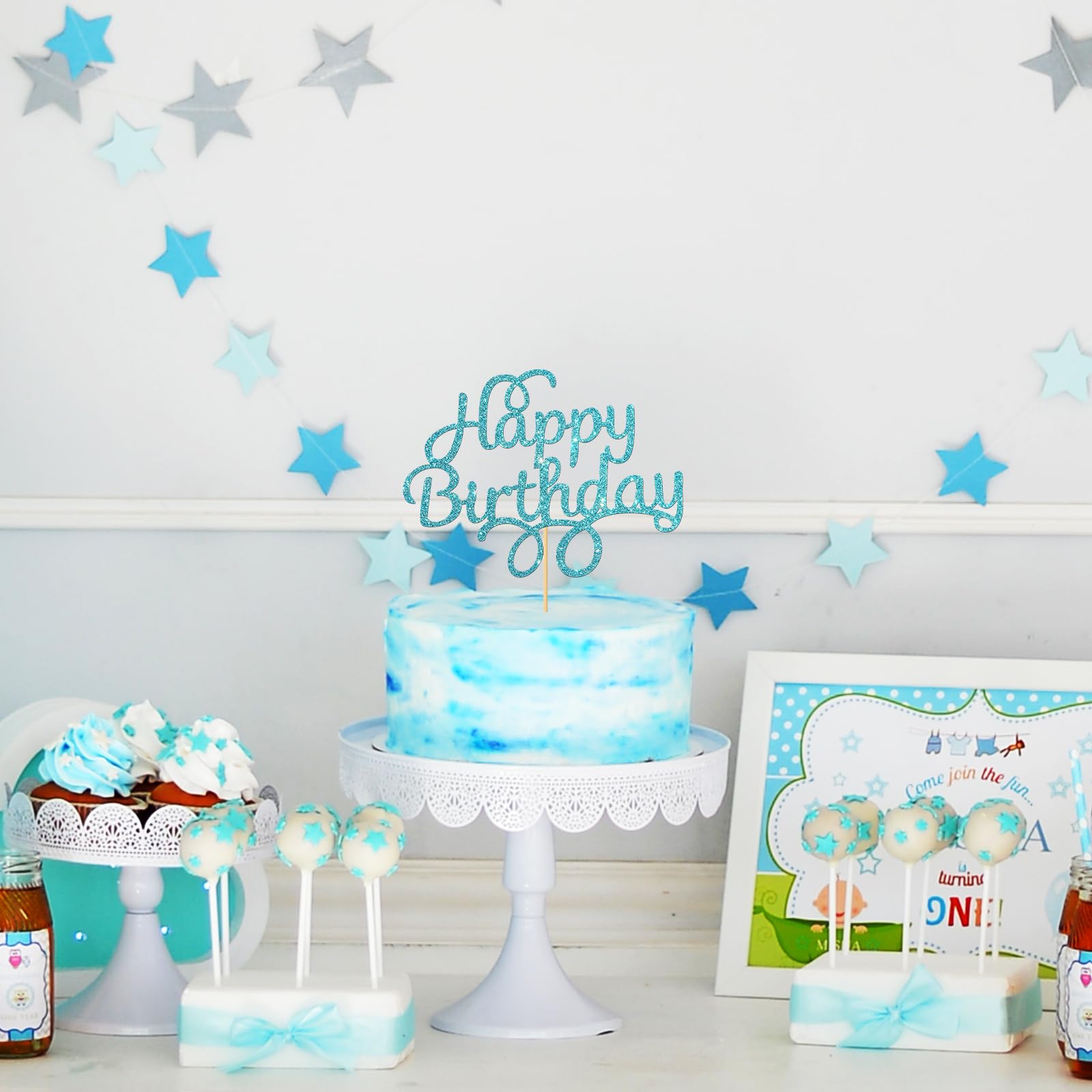 Blue Glitter Happy Birthday Cake Topper - Premium Party Decor for Birthday Cakes, Cupcakes & Desserts | Perfect for Birthday Parties, Baby Showers & Celebrations
