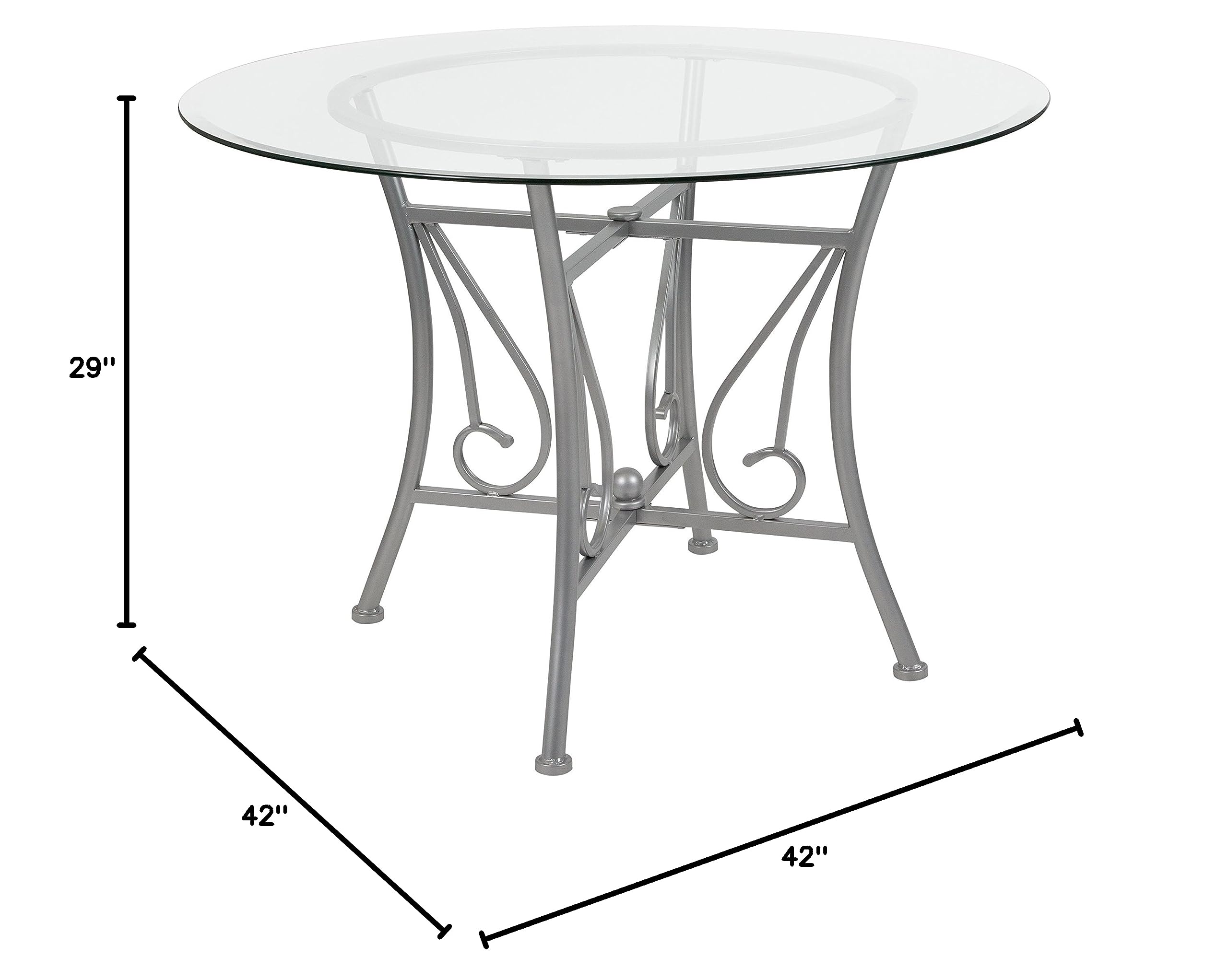 Flash Furniture Princeton 42-inch Round Glass Dining Table with Sturdy Metal Frame in Silver - Perfect for Small Spaces, Kitchens, and Modern Dining Rooms