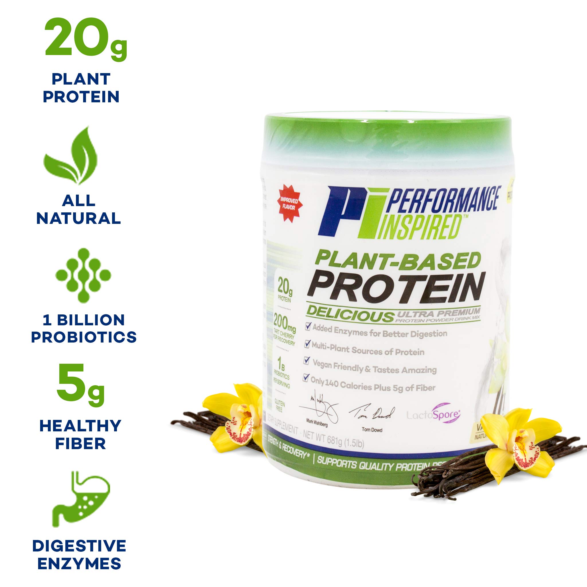 Performance Inspired Nutrition Plant-Based Protein Powder - All Natural Vanilla Bean Flavor, 20G Protein, 1B Probiotics & Digestive Enzymes - Gluten Free Vegan Protein Supplement for Muscle Recovery & Weight Management (1.5lb) - Perfect for Post-Workout Shakes & Healthy Smoothies
