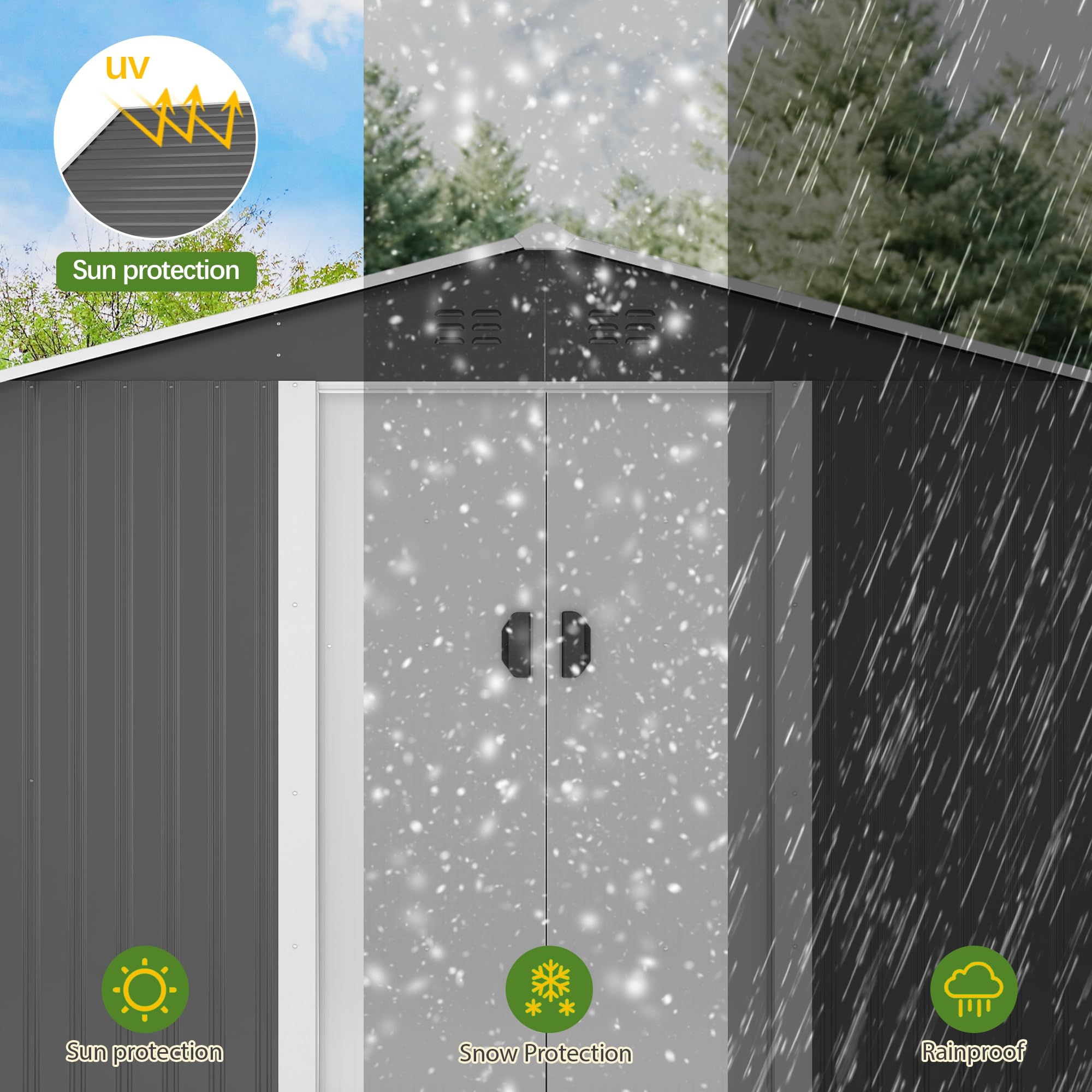 JAXPETY 6'x8' Large Metal Outdoor Storage Shed with Sliding Doors & Lock - Weatherproof Garden Shed for Backyard, Patio, Lawn - Perfect for Storing Tools, Equipment & Seasonal Items (Gray)
