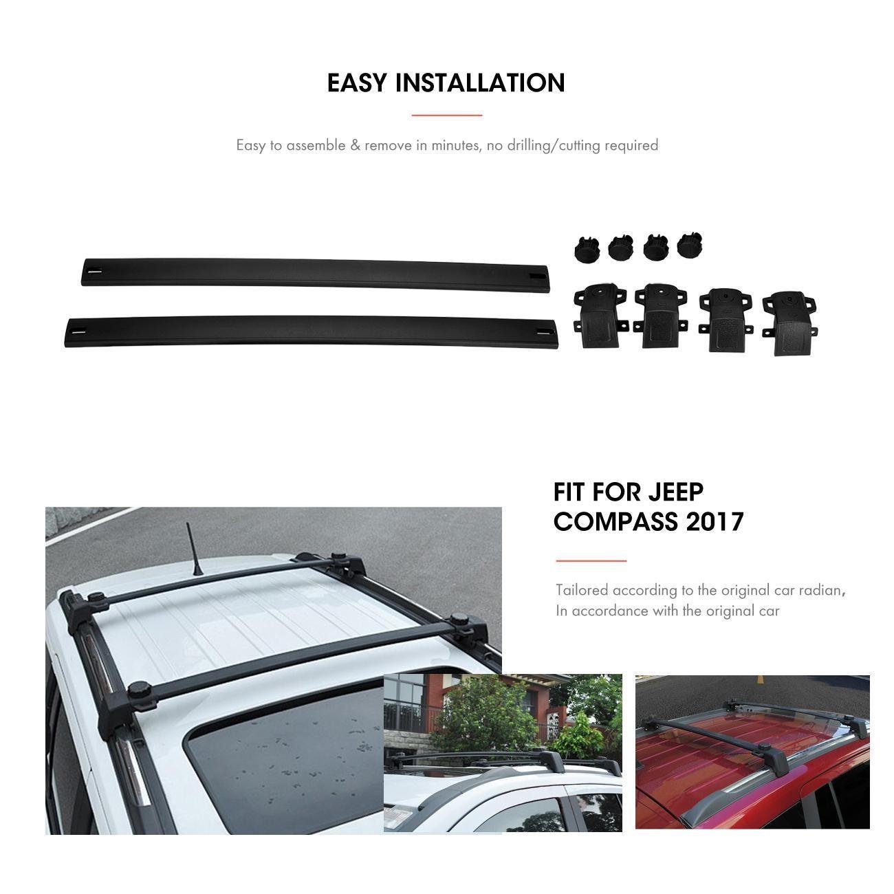 PARTOL Universal Roof Rack Cross Bars for Jeep Compass 2017-2022 & All-New 5-Door SUV Models - Heavy Duty Aluminum Cargo Carrier for Kayak, Canoe, Bike, Ski & Luggage - Perfect for Road Trips, Camping & Outdoor Adventures