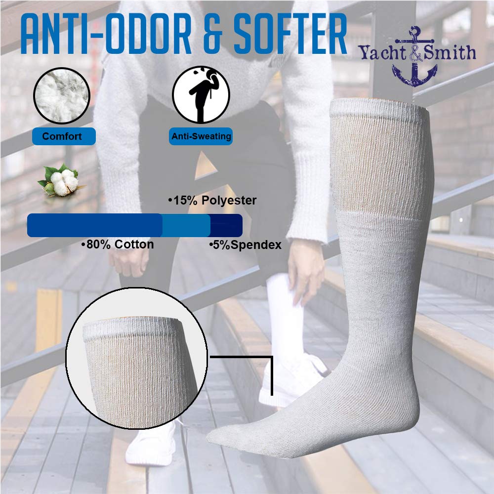 Yacht & Smith Big and Tall Men's Athletic Cotton Tube Socks - 12-Pack Bulk Wholesale Referee Socks for Sports, Work & Casual Wear - King Size Breathable Comfort Socks by SOCKS’NBULK