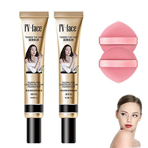FV Liquid Concealer Foundation - 2PCS Ivory, CC Cream for Full Coverage & Skin Brightening | Perfect for Daily Makeup, Photo Shoots & Special Occasions
