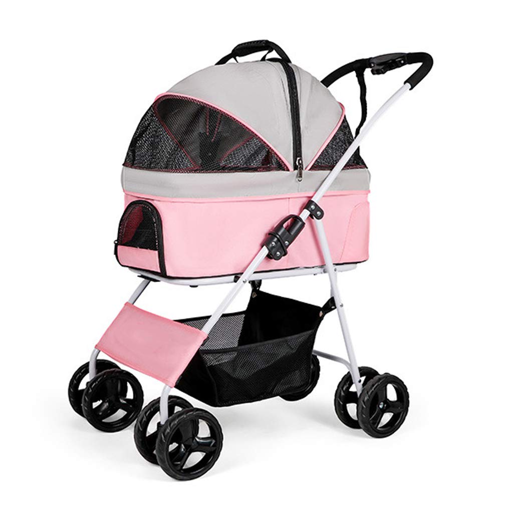 4 Wheel Foldable Dog Stroller for Small to Medium Pets Up to 20KG - Lightweight Travel Pet Carrier with Detachable Basket - Pink Pet Stroller for Cats & Dogs - Perfect for Park Walks, Shopping Trips & Vet Visits